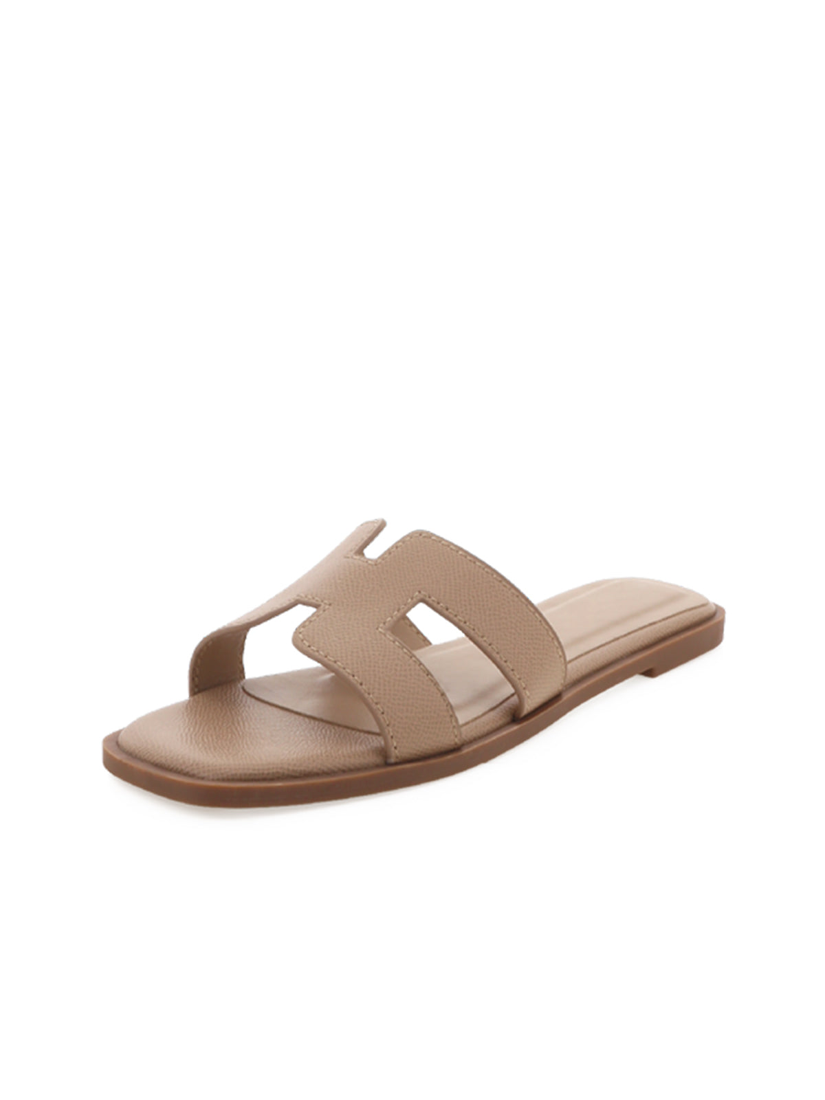 Sand Open Square-Toe Slip-On Simple Sandals Flats