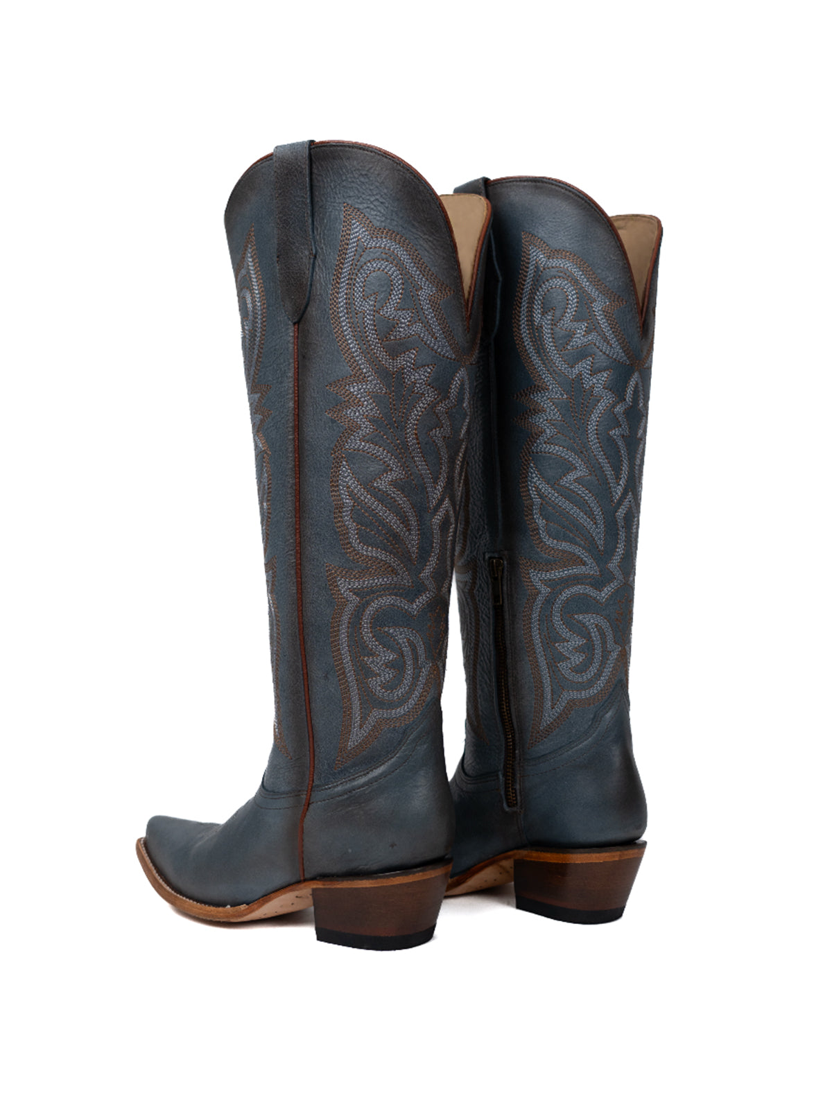 Snip-Toe Embroidery Half-Zip Tall Knee High Cowgirl Boots For Woman - Black