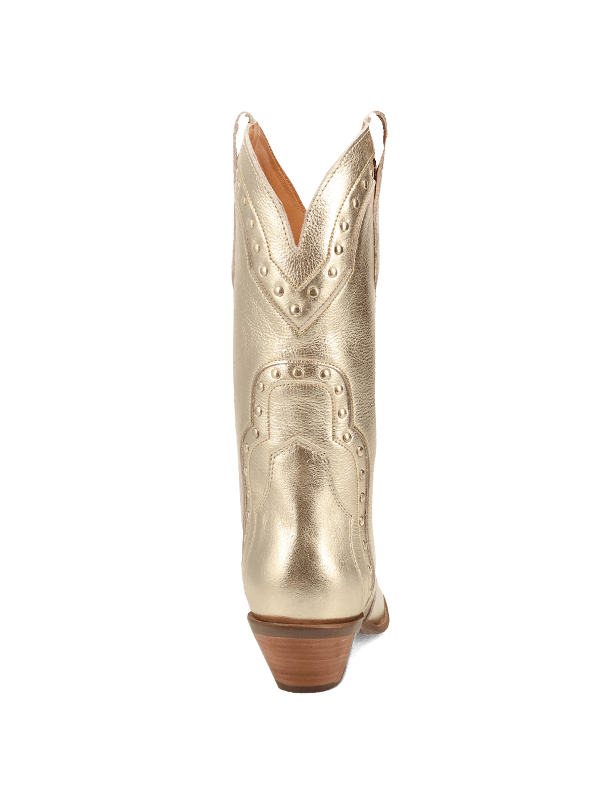 Studded Snip-Toe Classic Mid Calf Cowgirl Boots - Metallic Gold