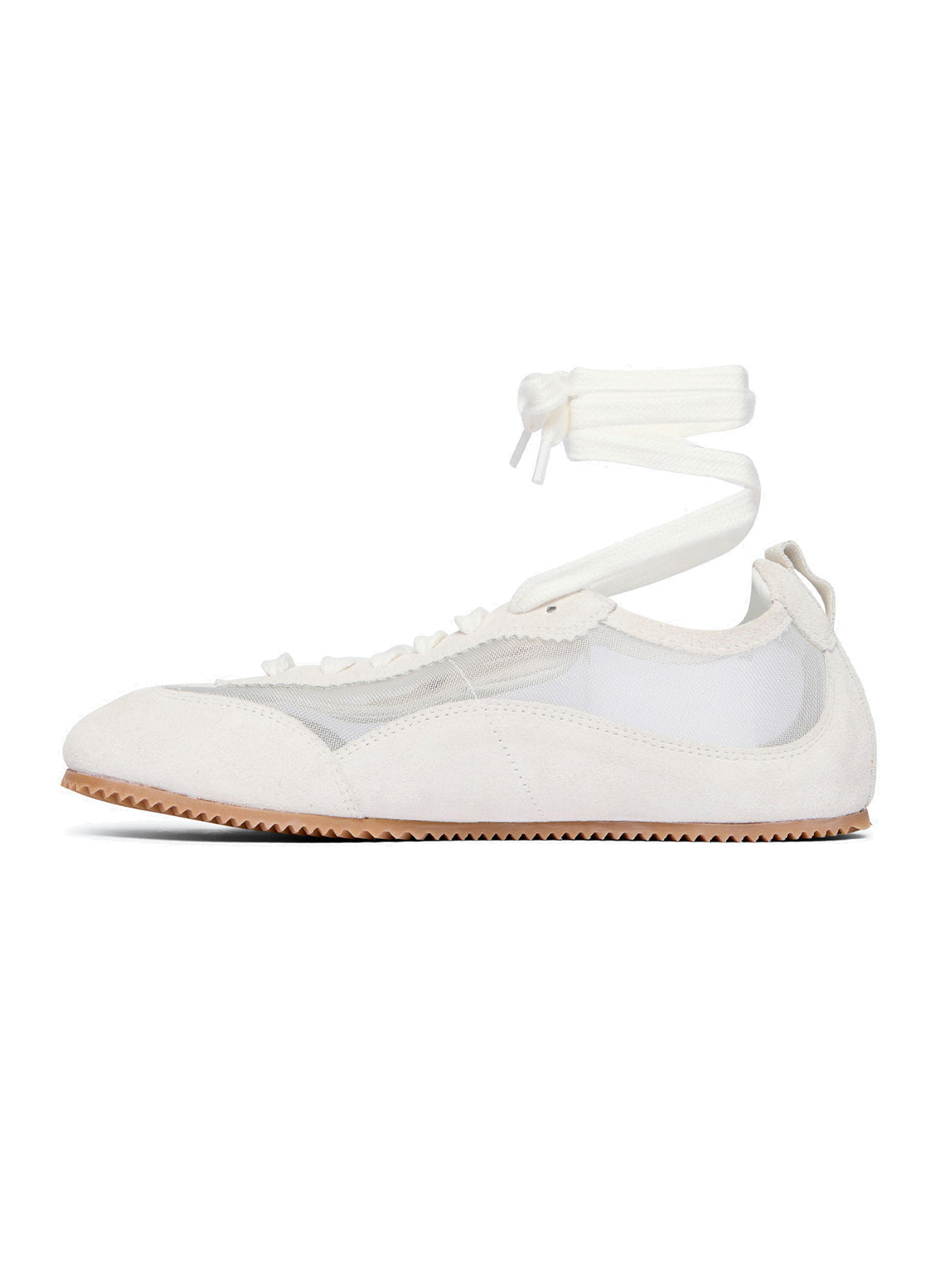 Ivory Cow Suede And Mesh Square-Toe Stylish Lace-Up Sneakers