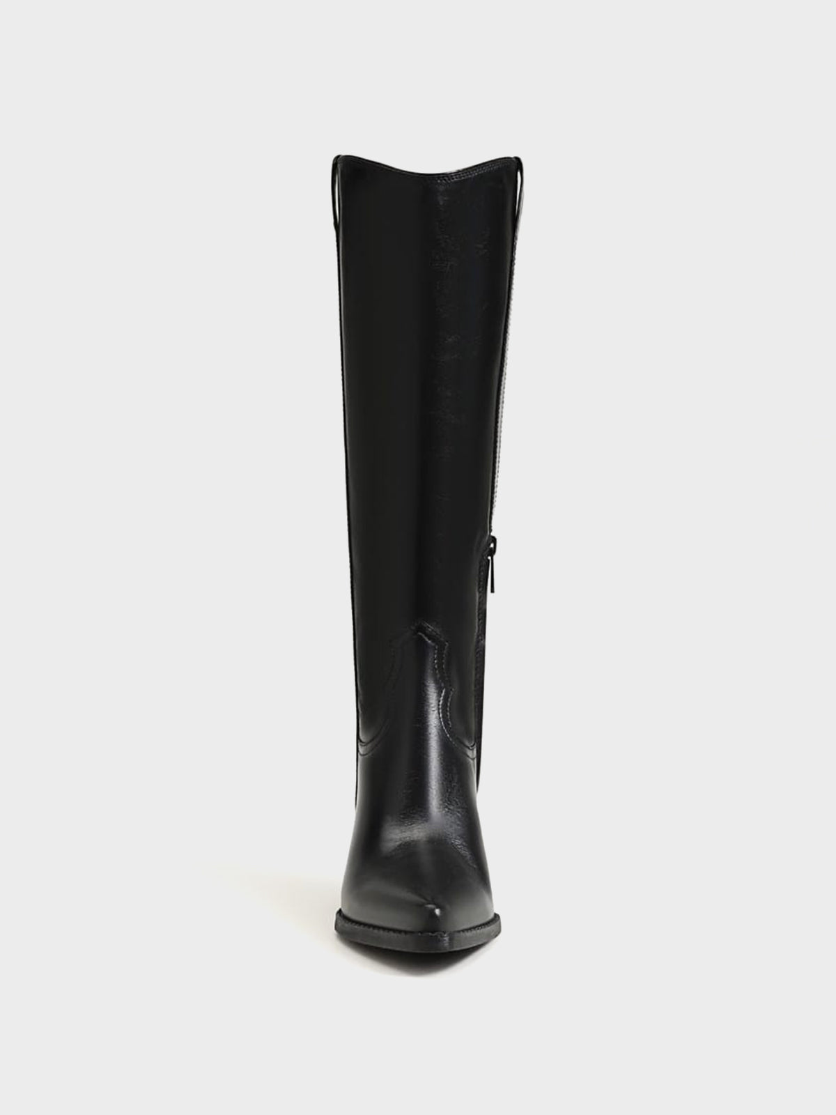 Pointed-Toe Chic Western Half-Zip Knee High Cowgirl Boots - Black