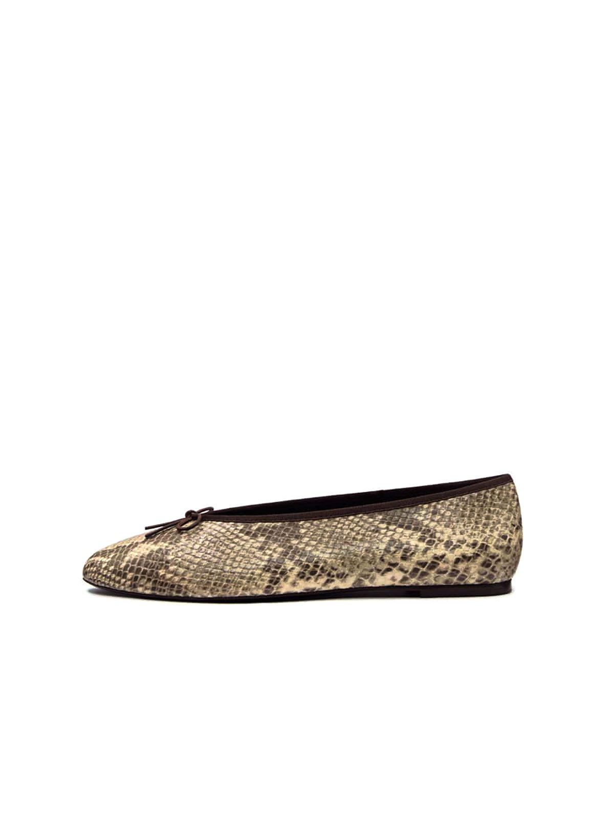 Snakeskin Round-Toe Slip-On Front Classic Bow Ballet Flats