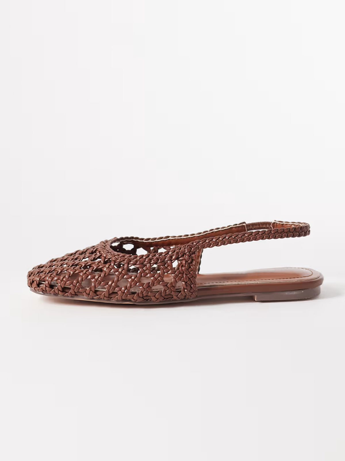 Tan Woven Vegan Leather Square-Toe Classic Back Strap Flats