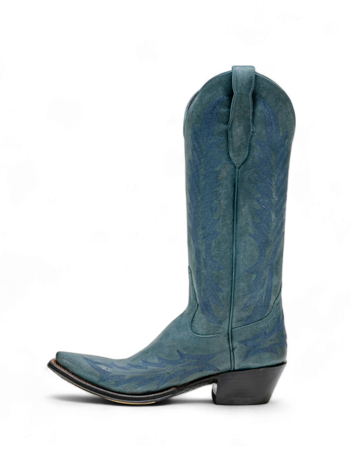 Turquoise Snip-Toe Wide Calf Embroidery Knee High Cowgirl Boots