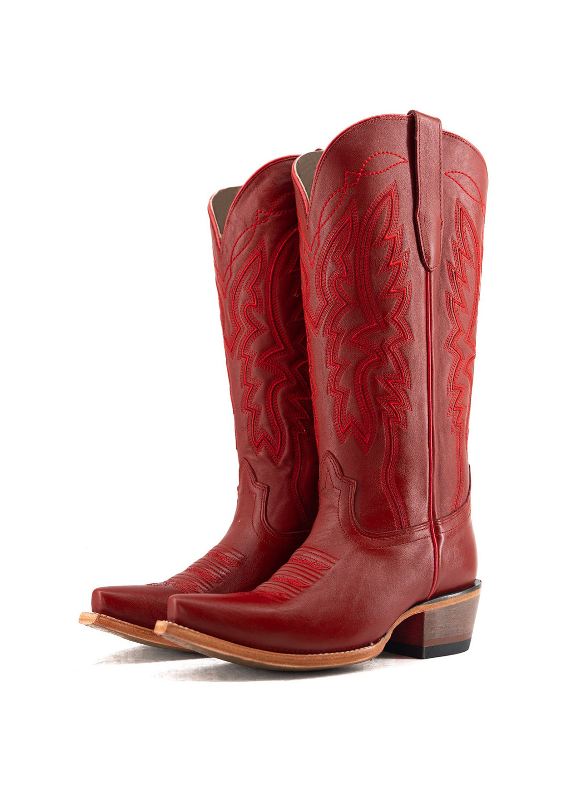 Western Snip-Toe Embroidery Half-Zip Mid Calf Cowgirl Boots - Red