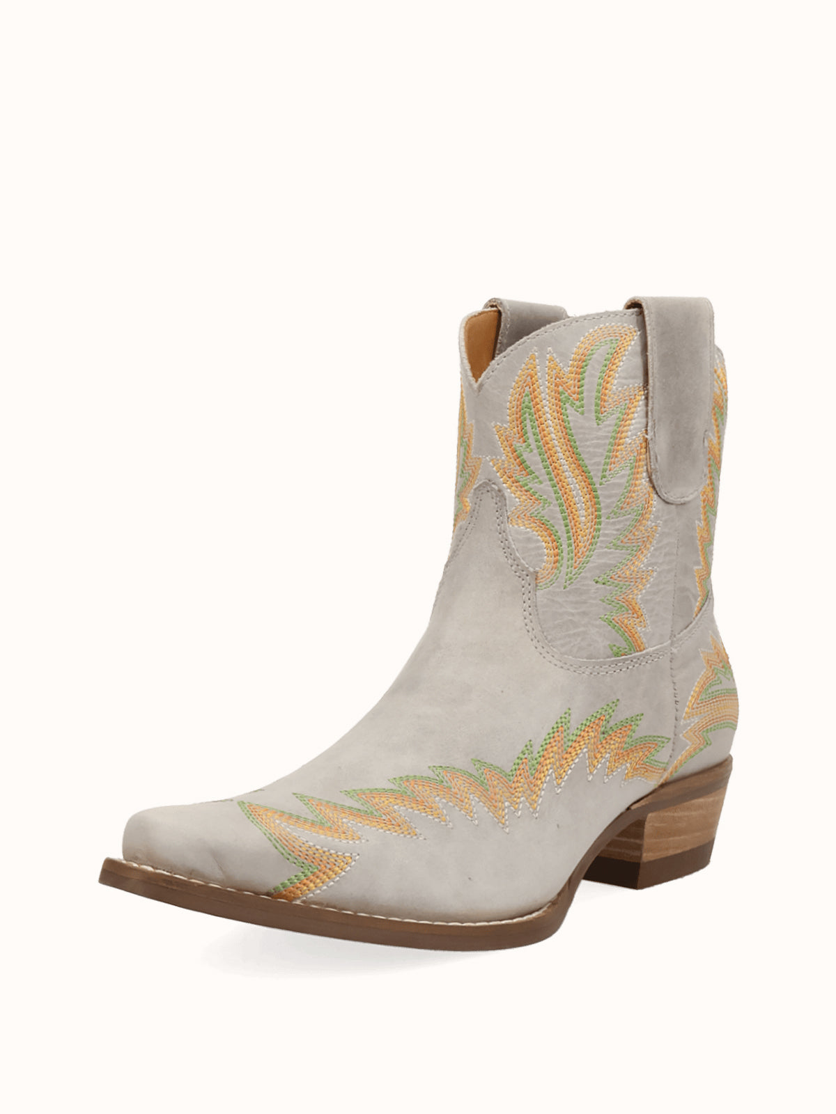 Bone Snip-Toe Chic Flame Embroidery Sleek Ankle Cowgirl Boots