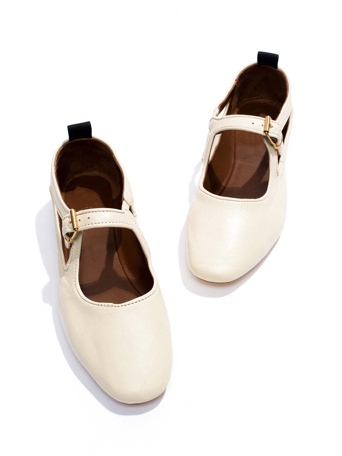 Square-Toe Buckle Strap Chic Flats - Cream