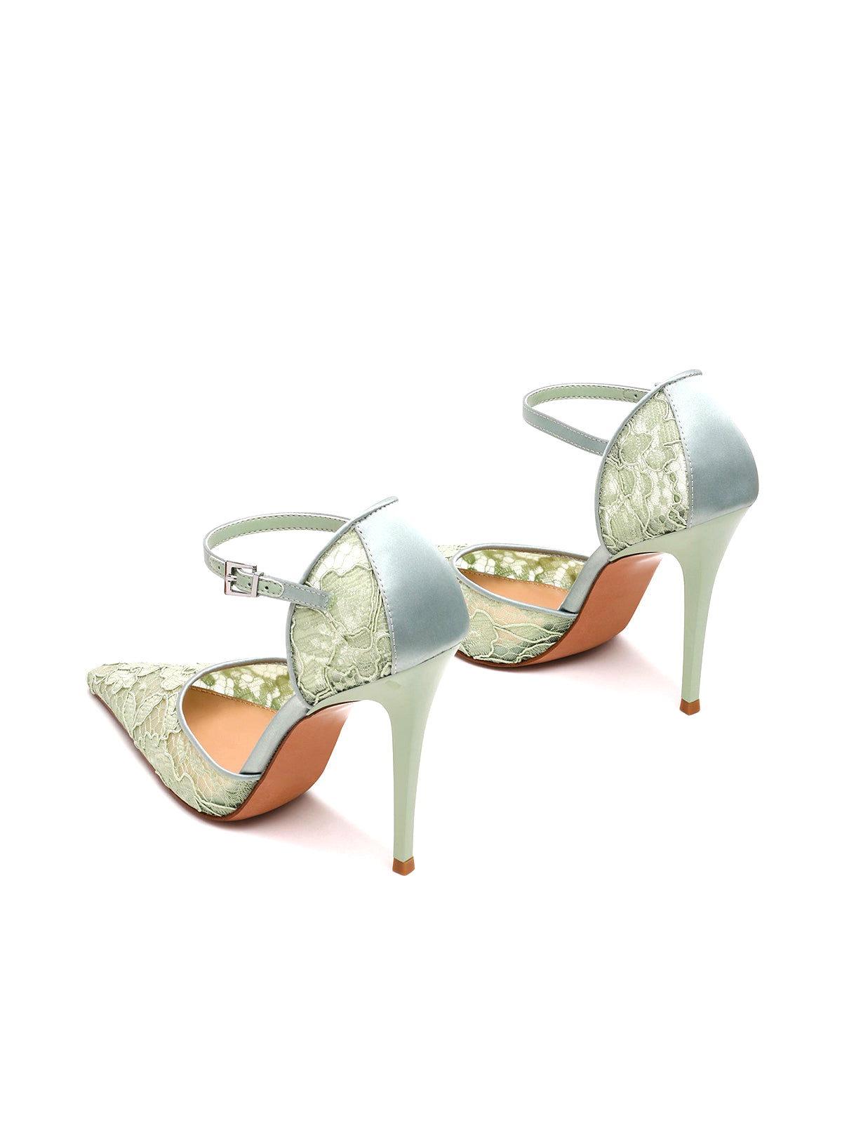 Високи токчета Avant с дантела от шамфъстък и заострени пръсти, с каишка за глезена