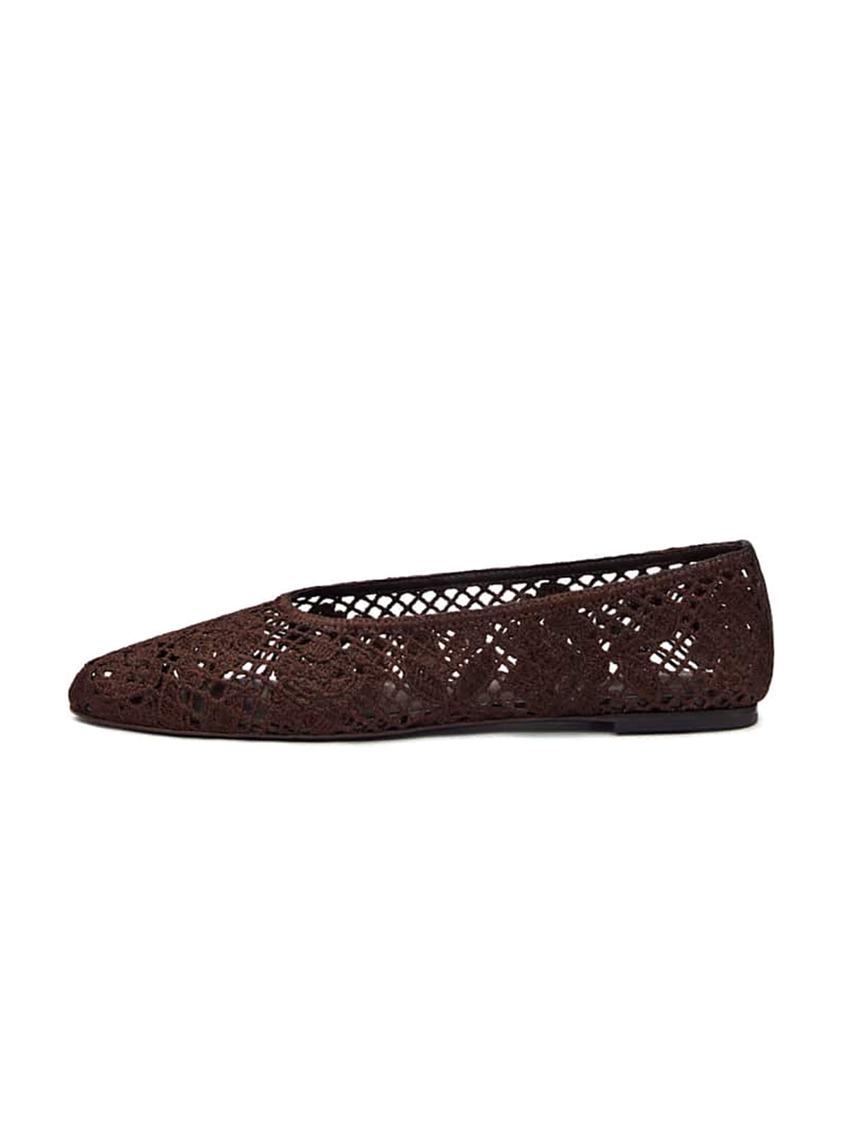 Chocolate Woven Round-Toe Floral Embroidery Slip-On Flats