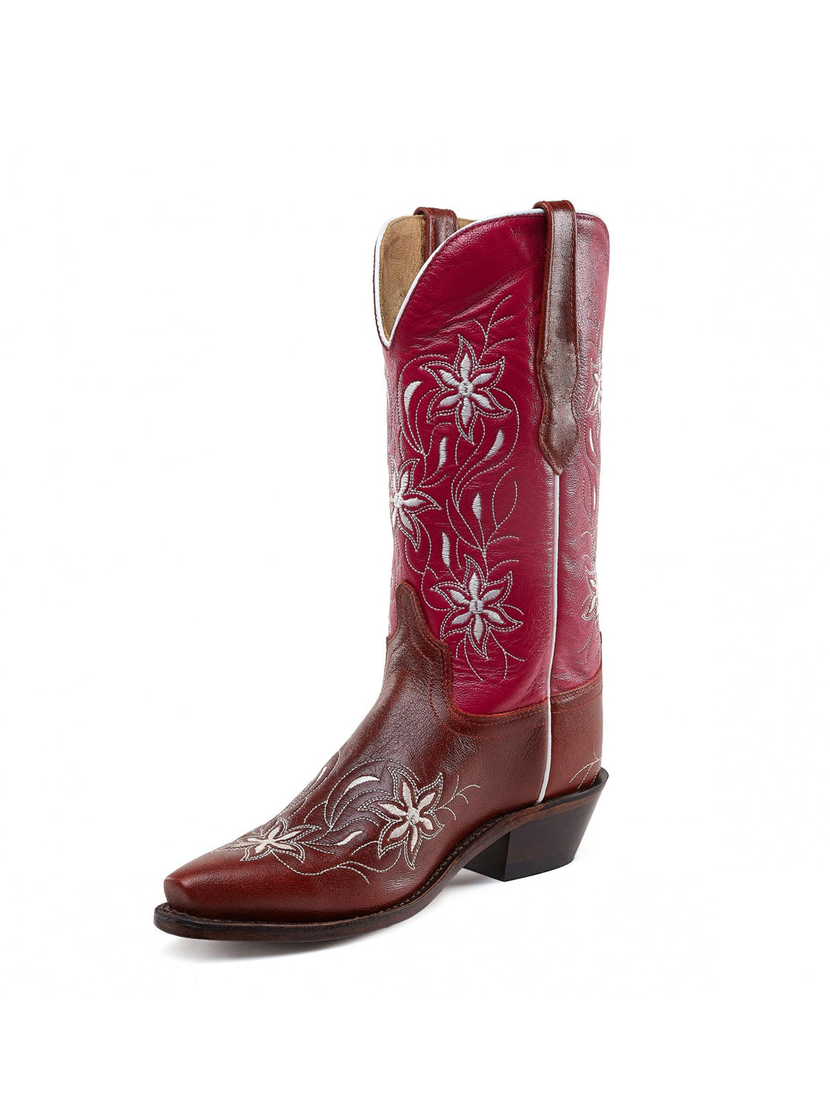 Burgundy Snip-Toe Floral Embroidery Mid Calf Cowgirl Boots