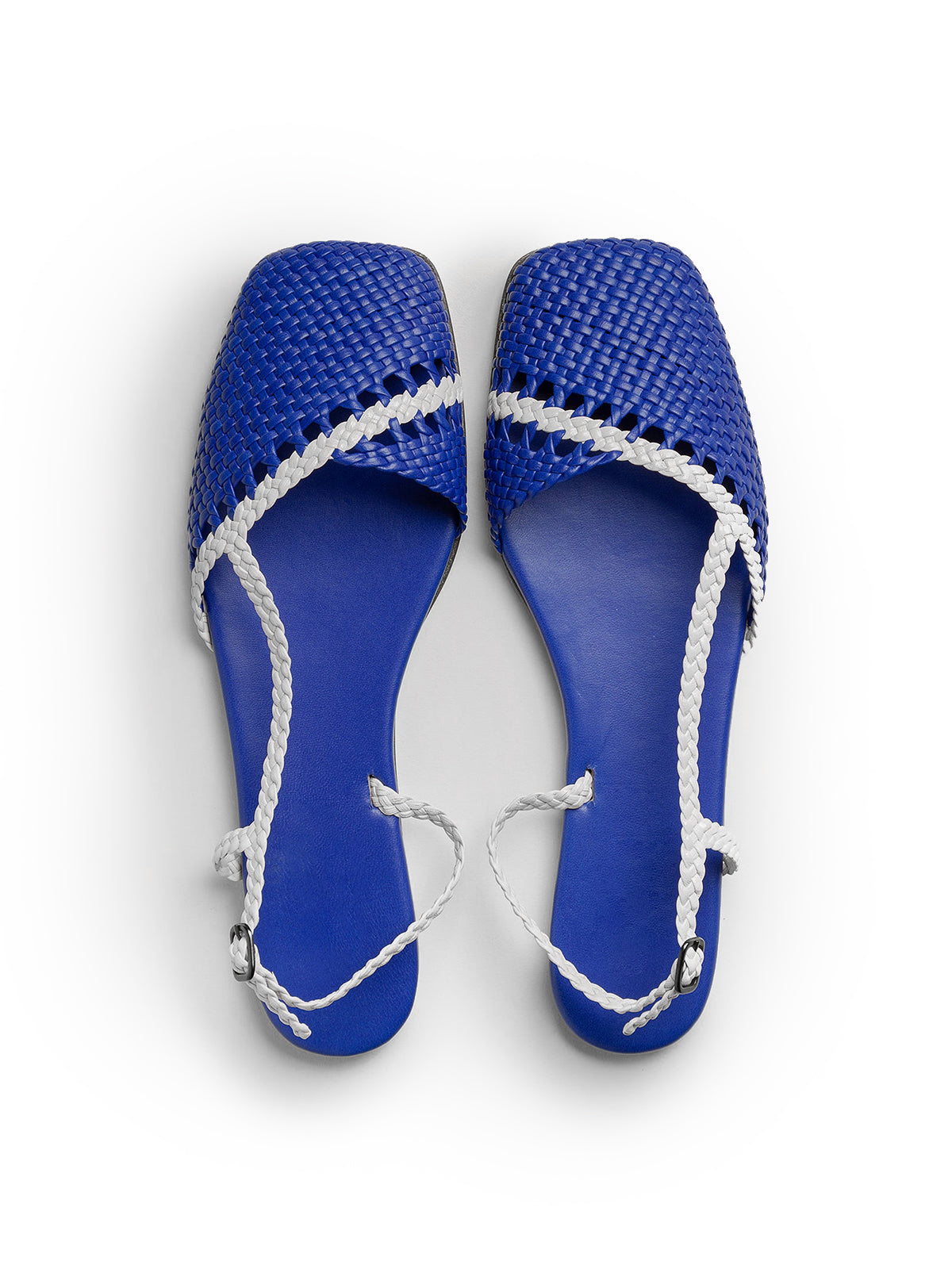 Blue And Ivory Woven Vegan Leather Square-Toe Back Strap Sandals Flats