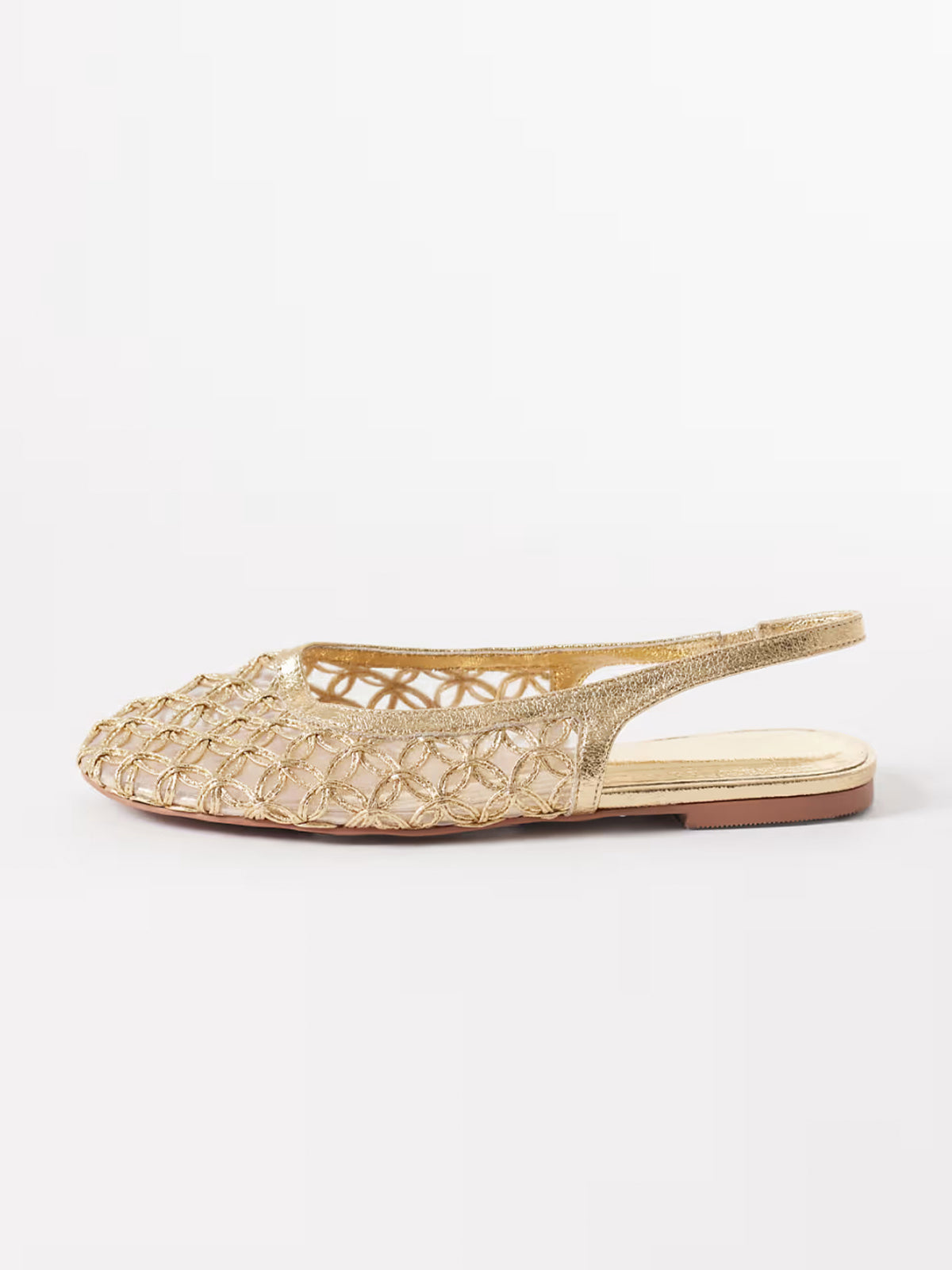 Metallic Gold Woven Vegan Leather Square-Toe Classic Back Strap Flats