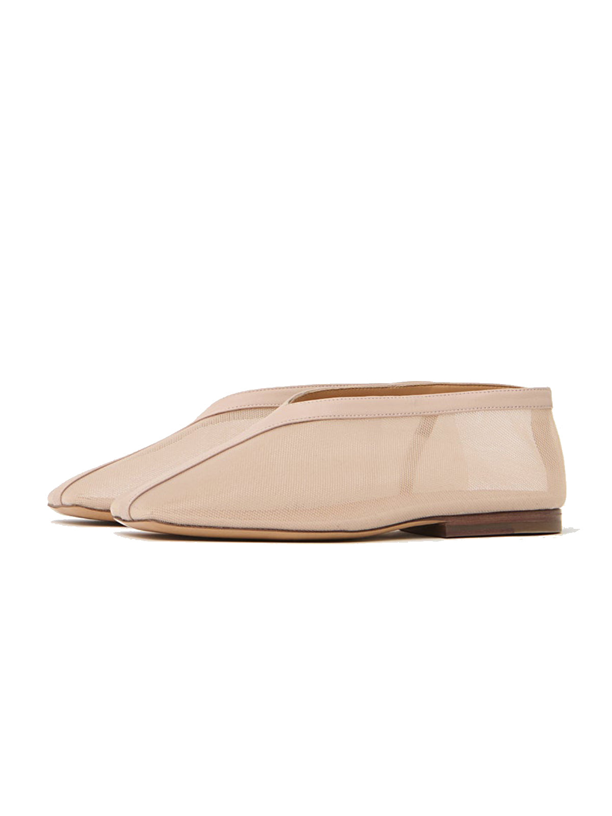 Nude Mesh Square-Toe V-Cut Vamp Ballet Flats