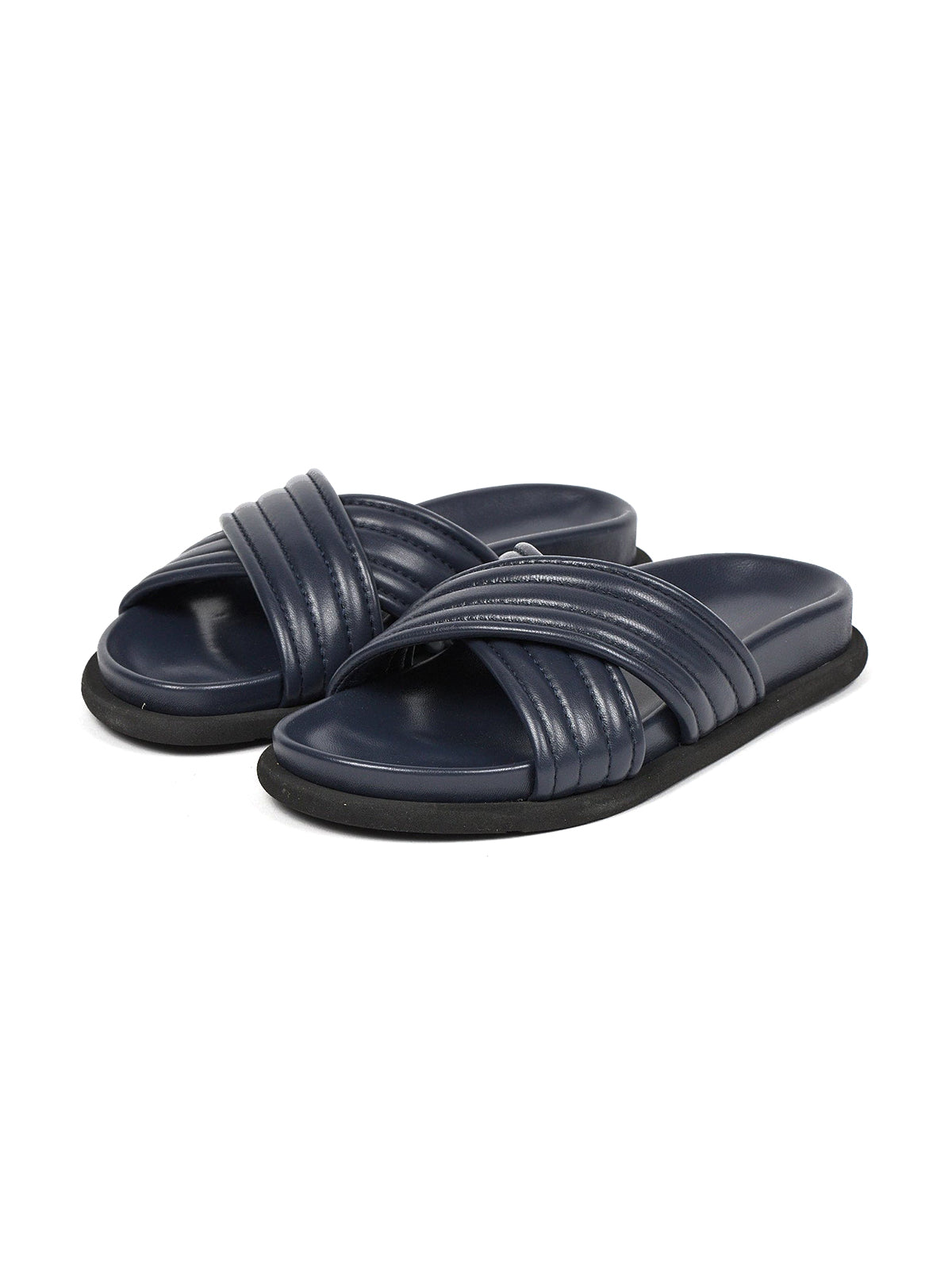Navy Square-Toe Crossed Straps Chic Backless Flats