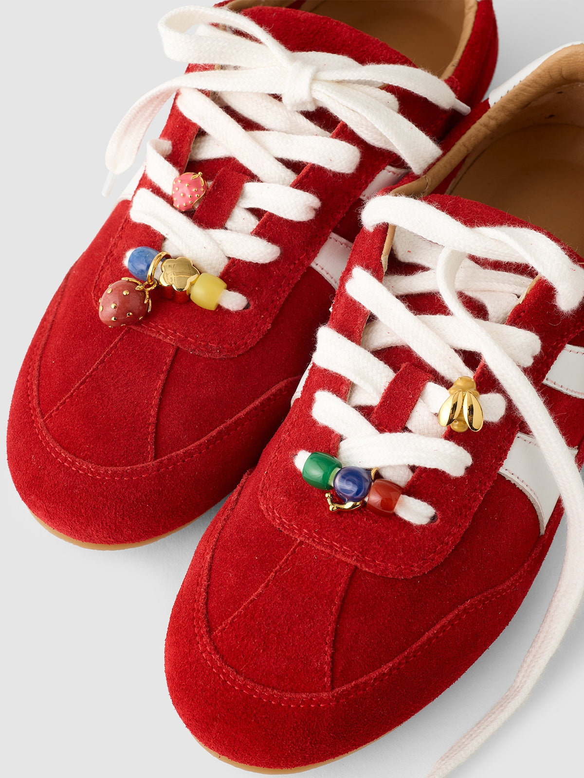 Red Cow Suede And Cow Leather Round-Toe Lace-Up Classic Sneakers