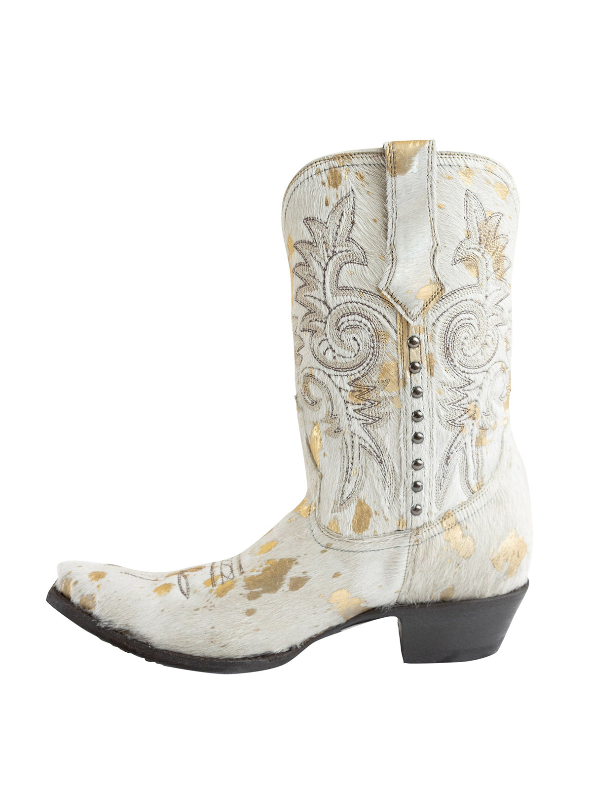 Snip-Toe Chic Embroidery And Side Studs Ankle Cowgirl Boots - Beige And Gold