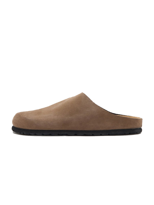 Brown Faux Suede Round-Toe Simple Slip-On Mules Flats