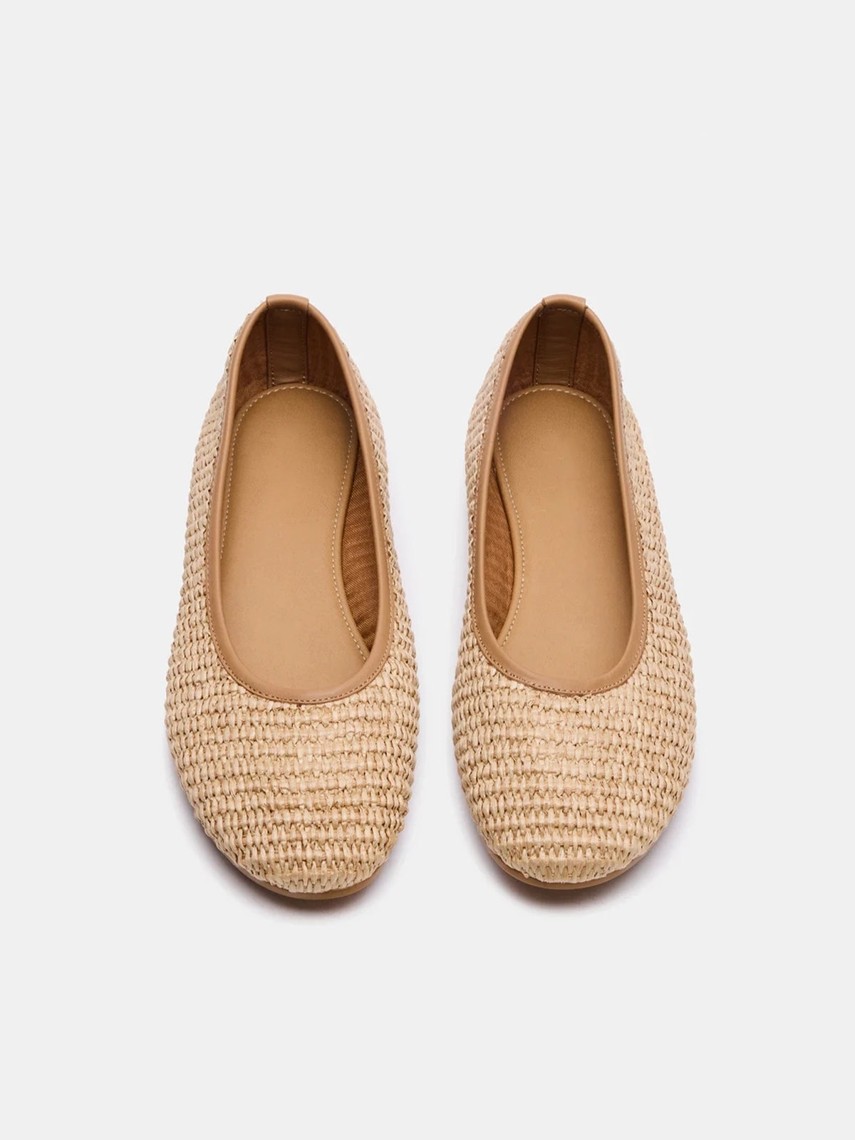 Natural Round-Toe Woven Classic Ballet Flats