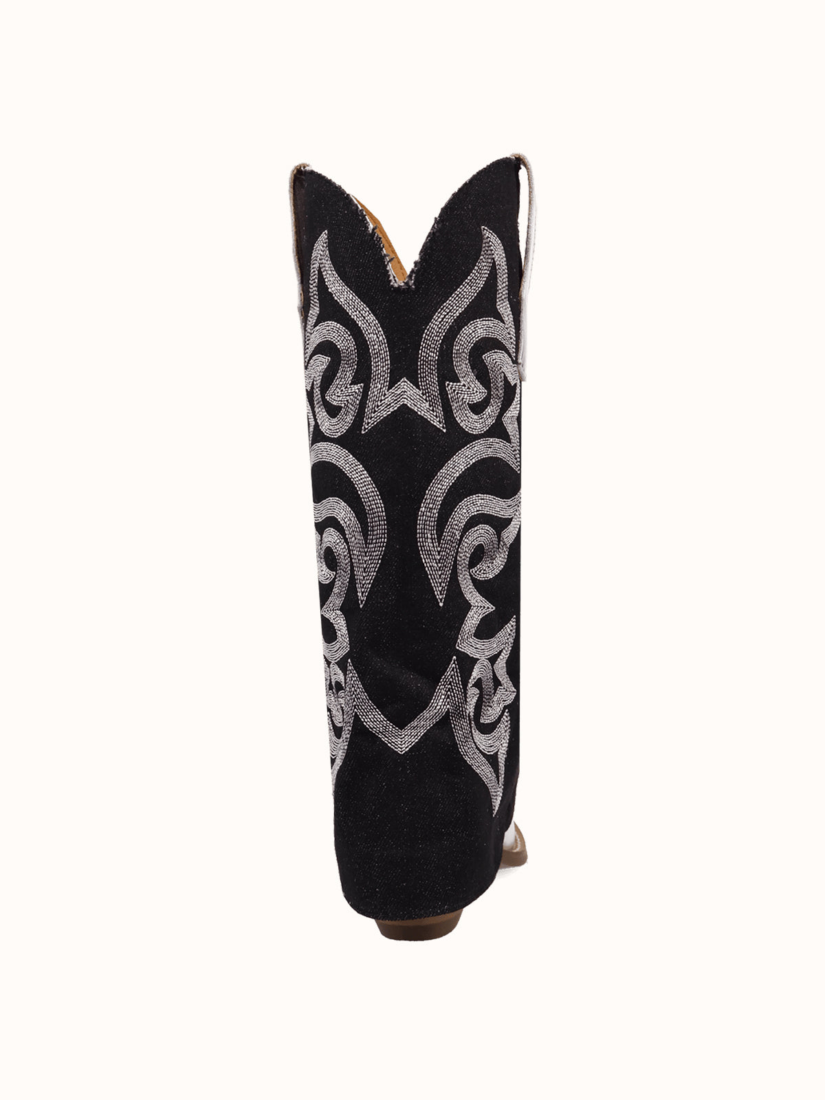 Black Denim And Silver Snip-Toe Embroidery Fold-Over Wide Calf Knee High Cowgirl Boots