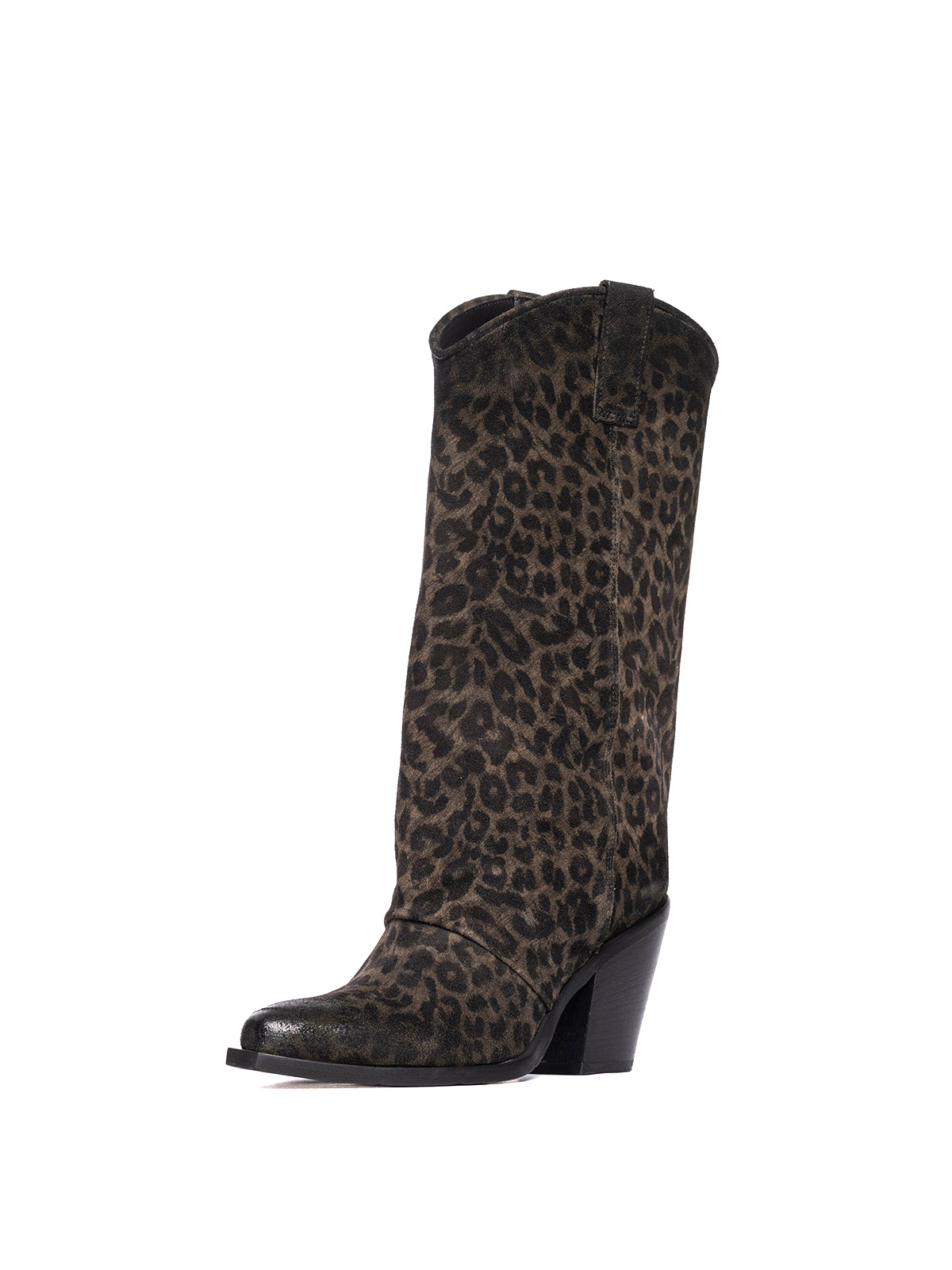 Leopard Faux Suede Snip-Toe Mid Calf Cowgirl Boots