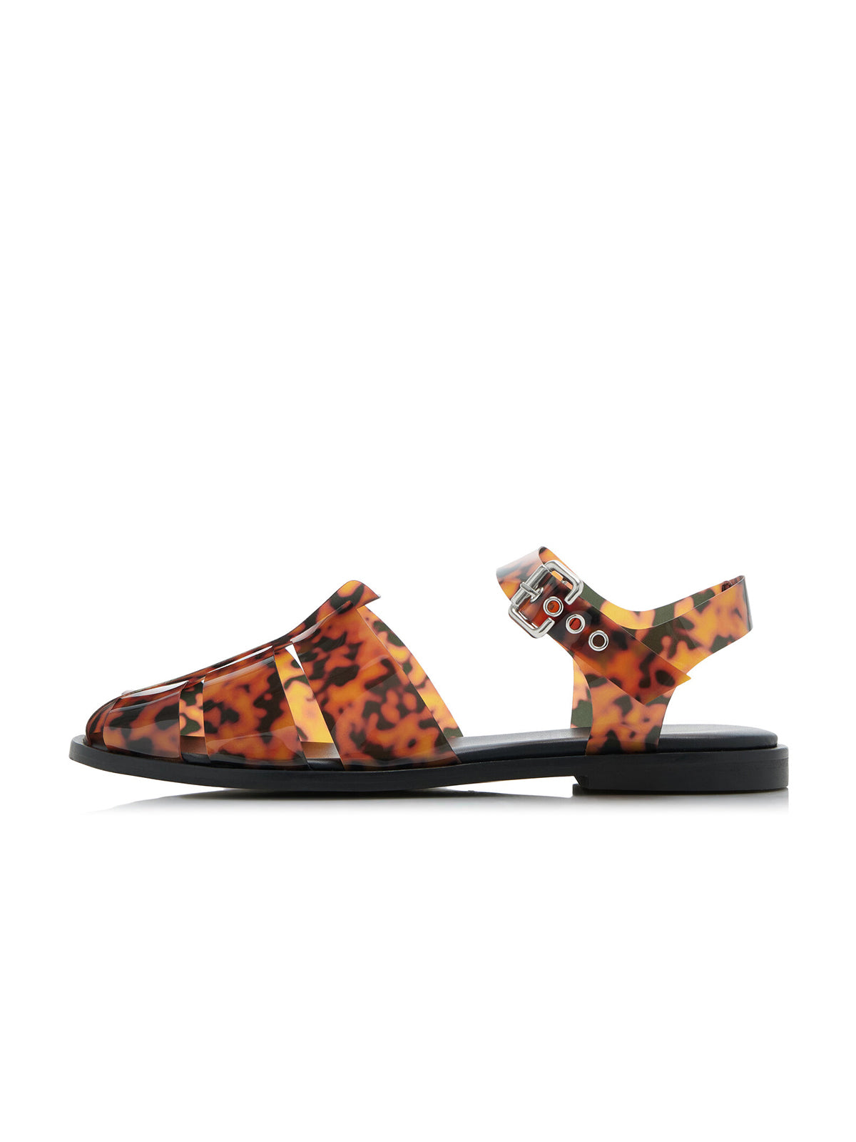 Leopard Print Film TPU Round-Toe Ankle Strap Flats