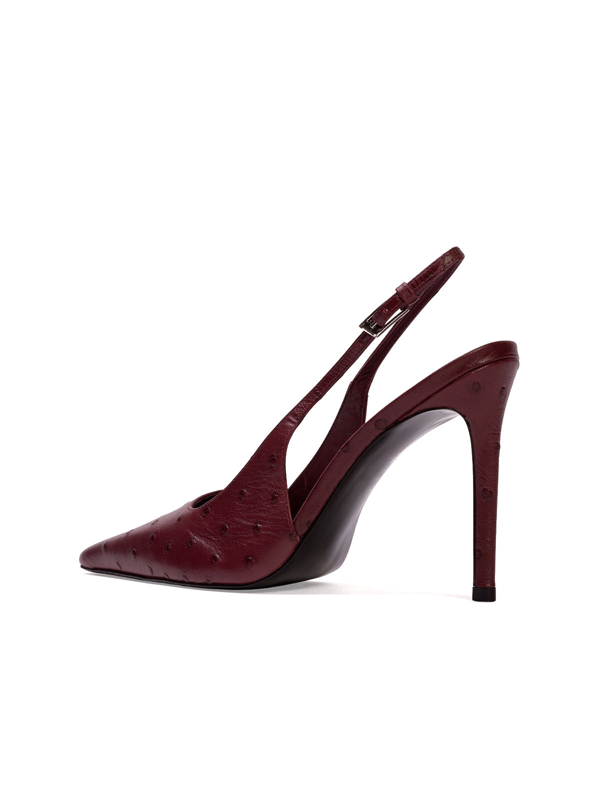 Ruby Red Ostrich Print Pointed-Toe Classic Slingback High Heels Pumps