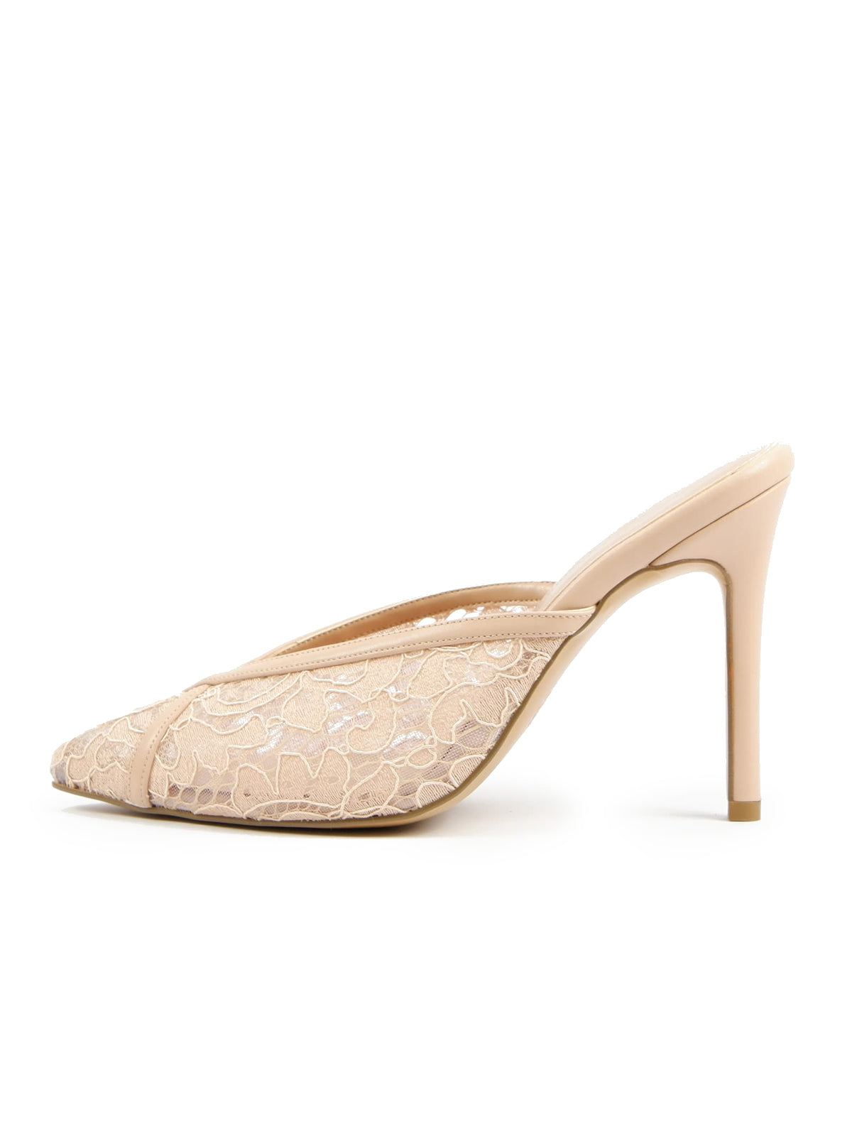 Nude Lace Mesh Pointed-Toe Classic Backless Chic Pumps High Heels