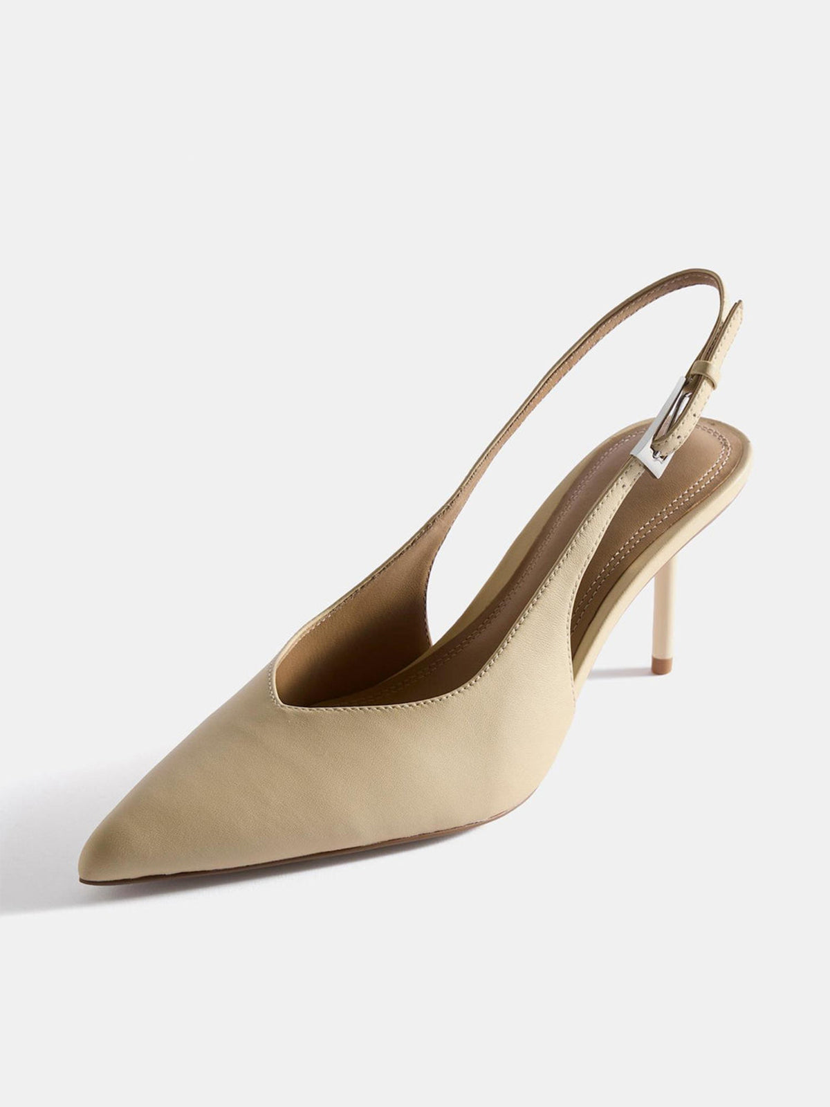 Yellow Satin Pointed-Toe Chic Back Strap Kitten Heels