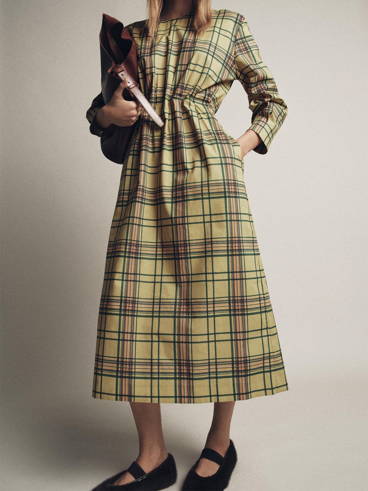 Chocolate Plush Round-Toe Bridge Strap Ballet Flats