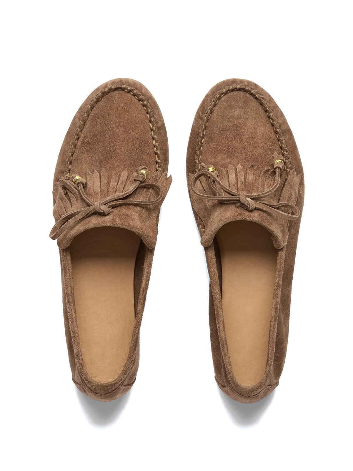 Brown Cow Suede Round-Toe Front Bow And Fringe Flats