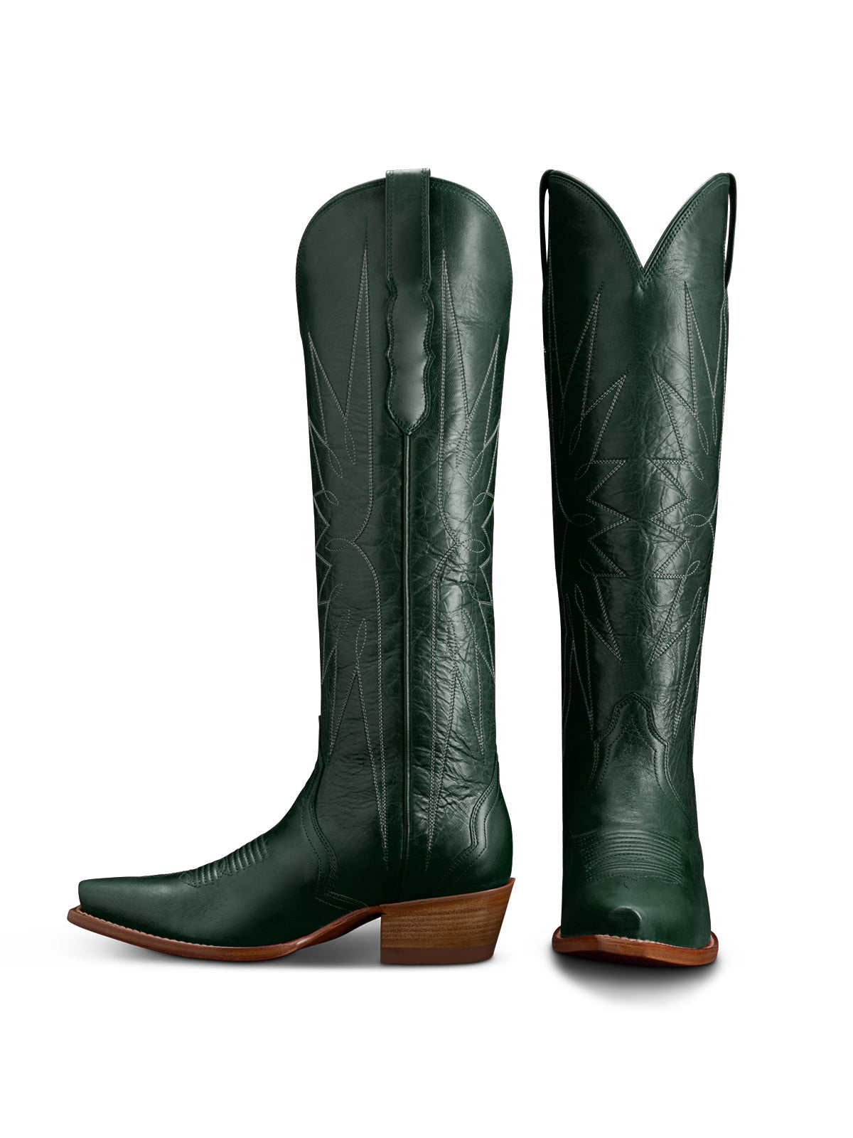 Black Snip-Toe Embroidery Wide Calf Knee High Cowgirl Boots