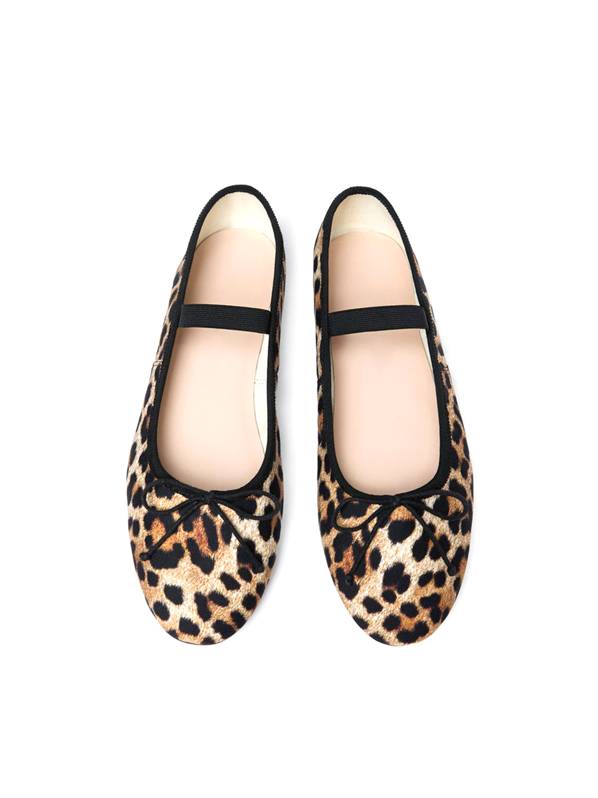 Leopard Jersey Faux Suede Round-Toe Front Bow Ballet Flats