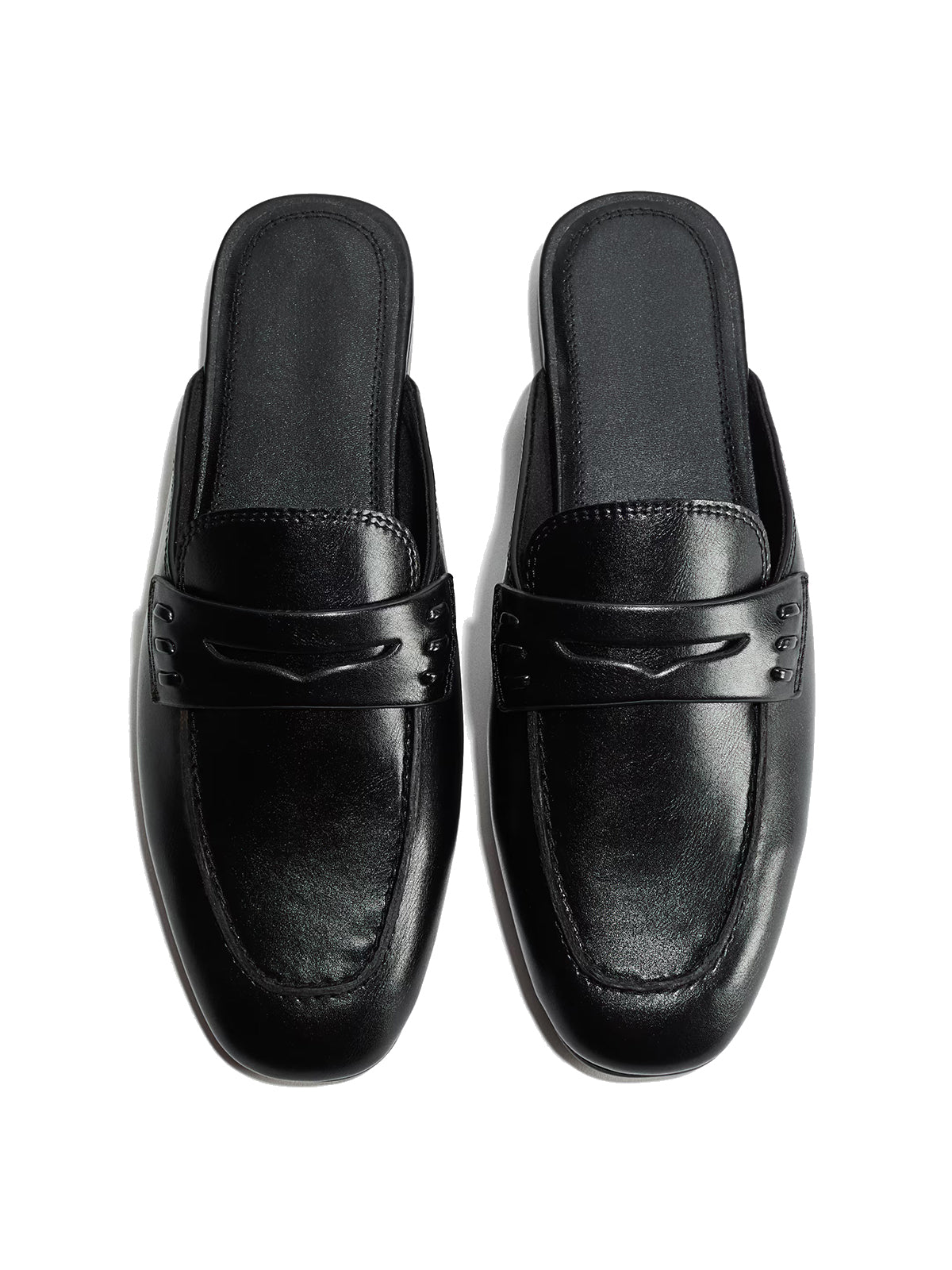 Black Square-Toe Slip-On Backless Loafers Flats