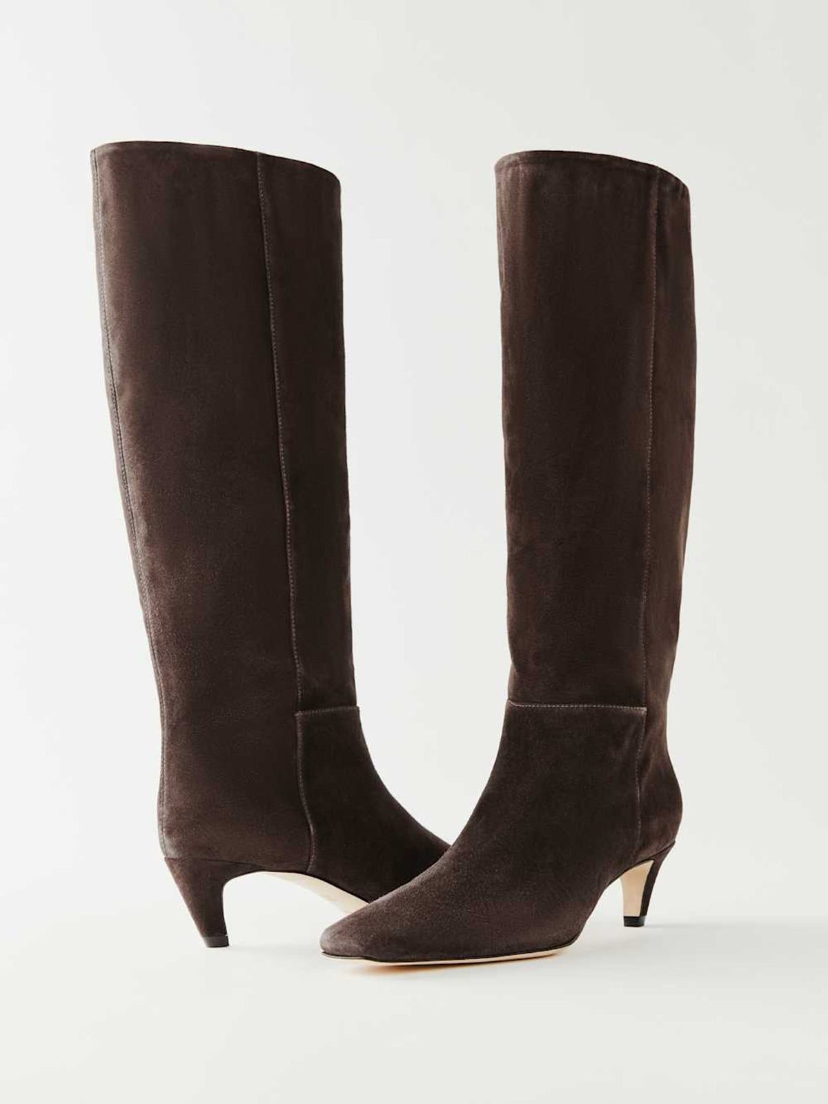 Chocolate Faux Suede Square-Toe Simple Wide Calf Knee High Stiletto Boots