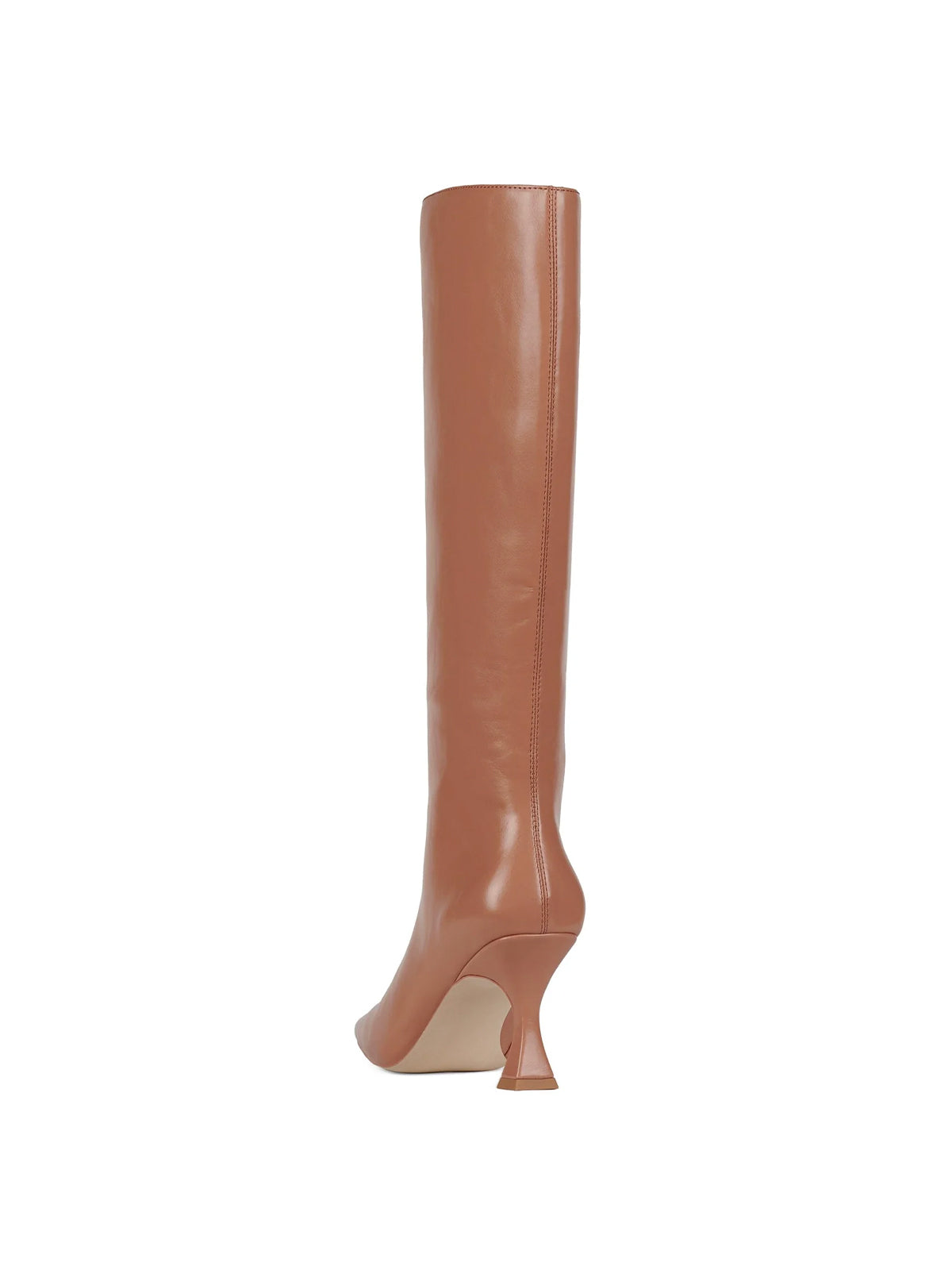 Tan Square-Toe Wide Calf Simple Knee High Stiletto Boots