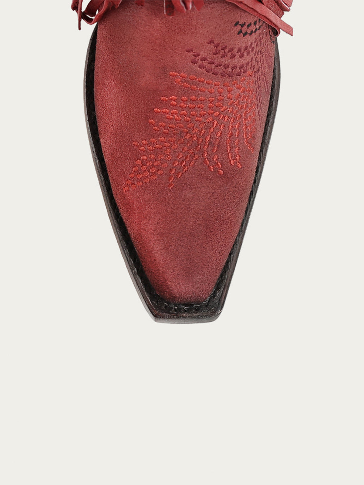 Red Faux Suede Snip-Toe Chic Fringe And Embroidery Full-Zip Knee High Cowgirl Boots