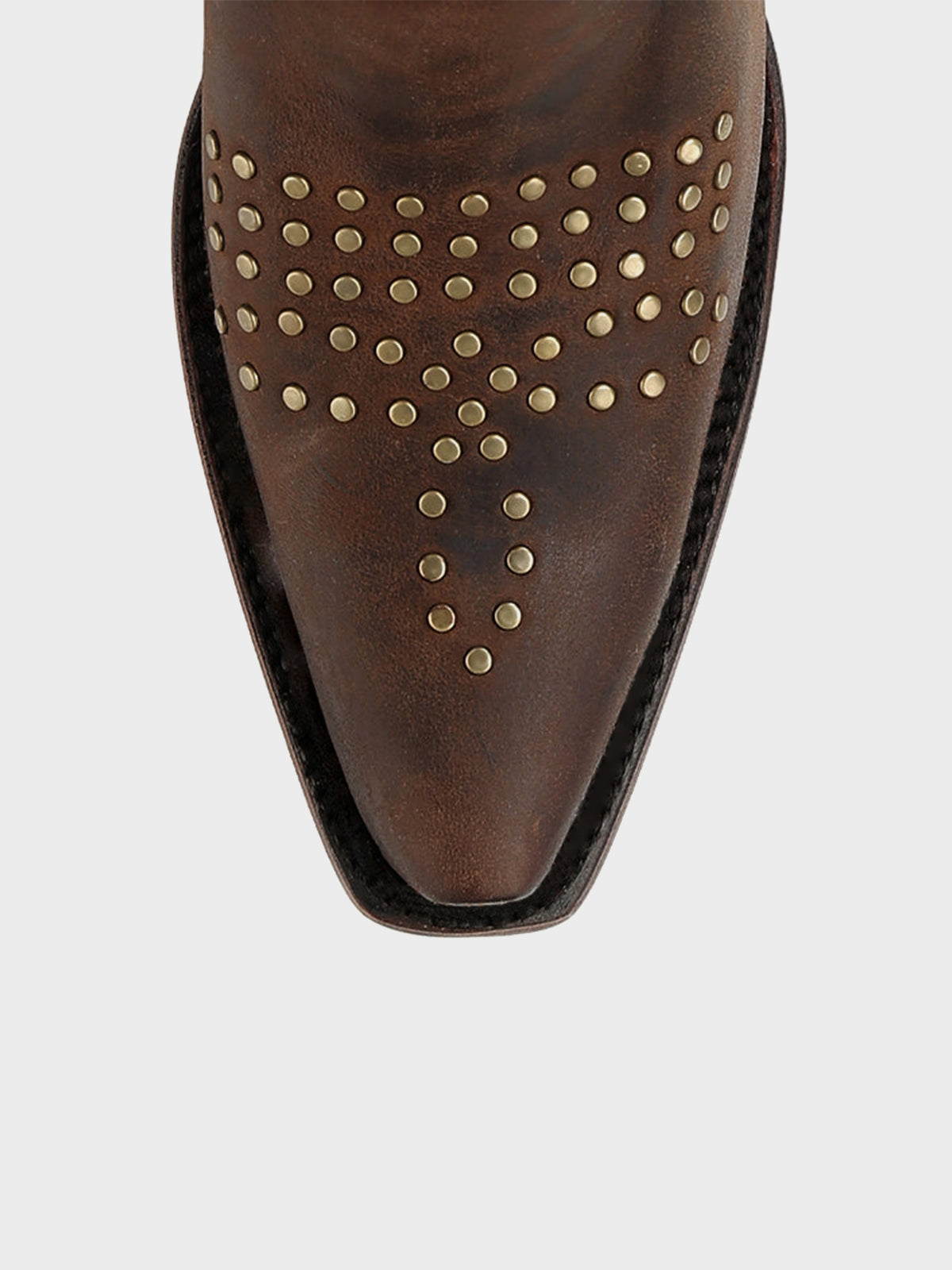 Brown Snip-Toe Skull Design With Studs Mid Calf Cowgirl Boots