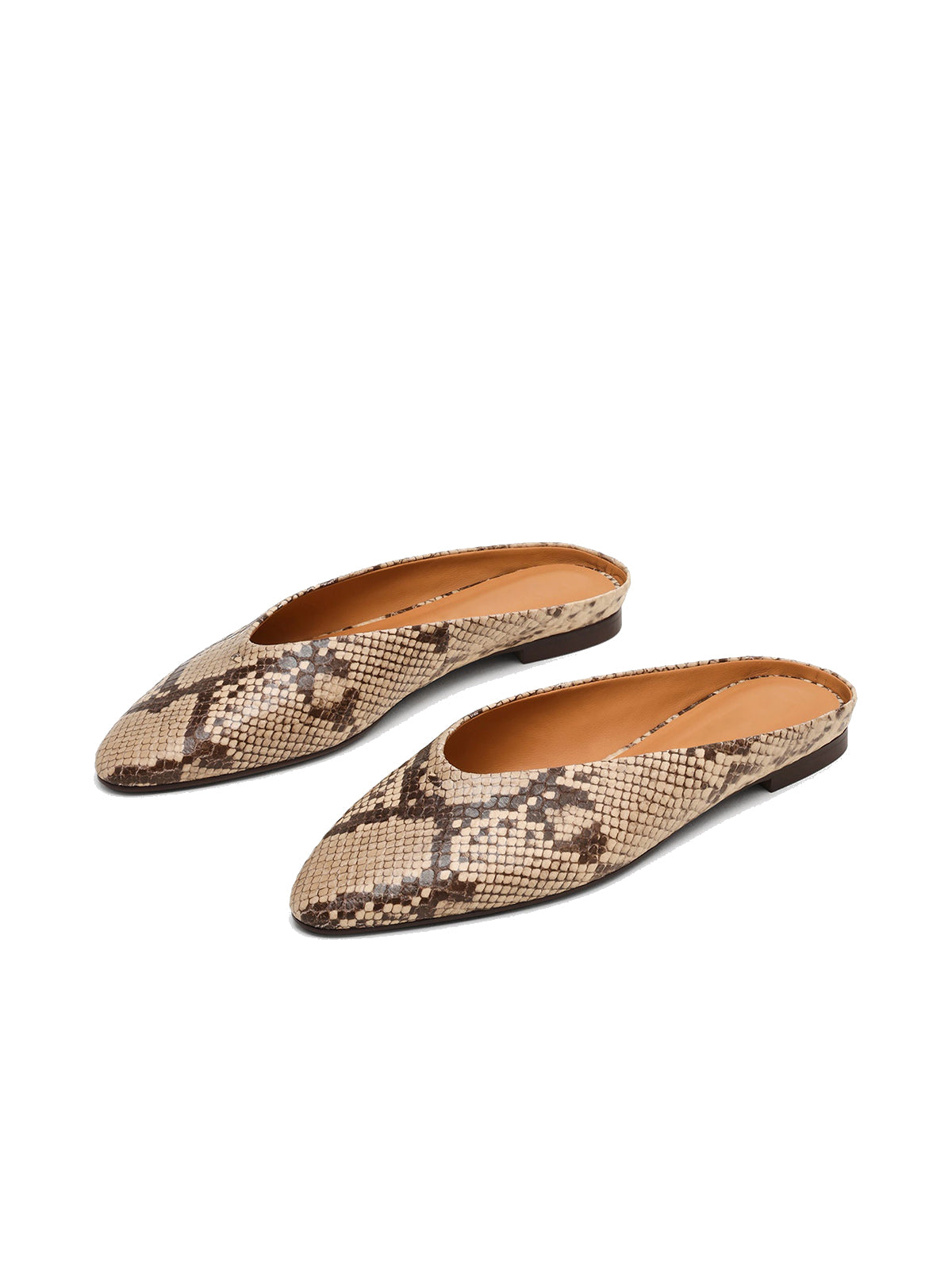 Snakeskin Print Almond-Toe Slip-On Simple Backless Flats
