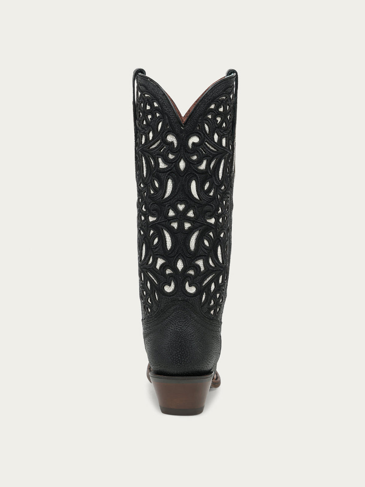 Black Snip-Toe Inlay And Floral Embroidery Chic Mid Calf Cowgirl Boots