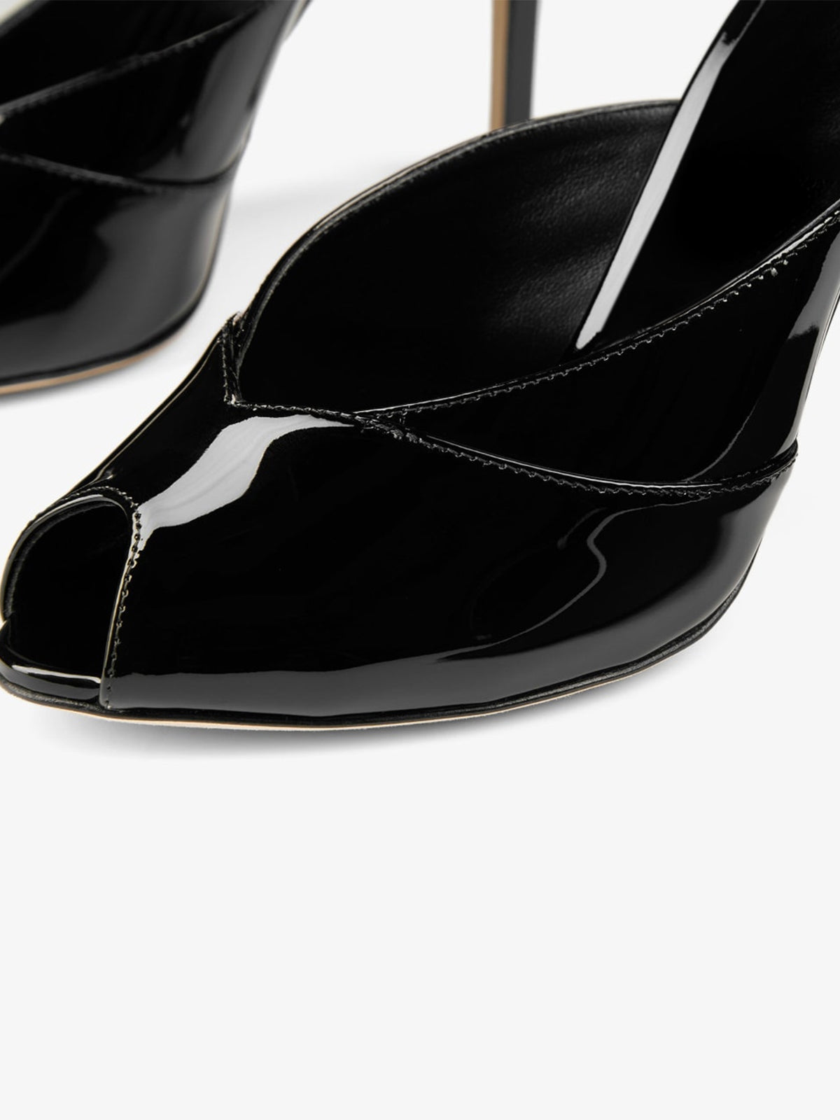 Patent Black Peep Round-Toe Slip-On Mules High Heels