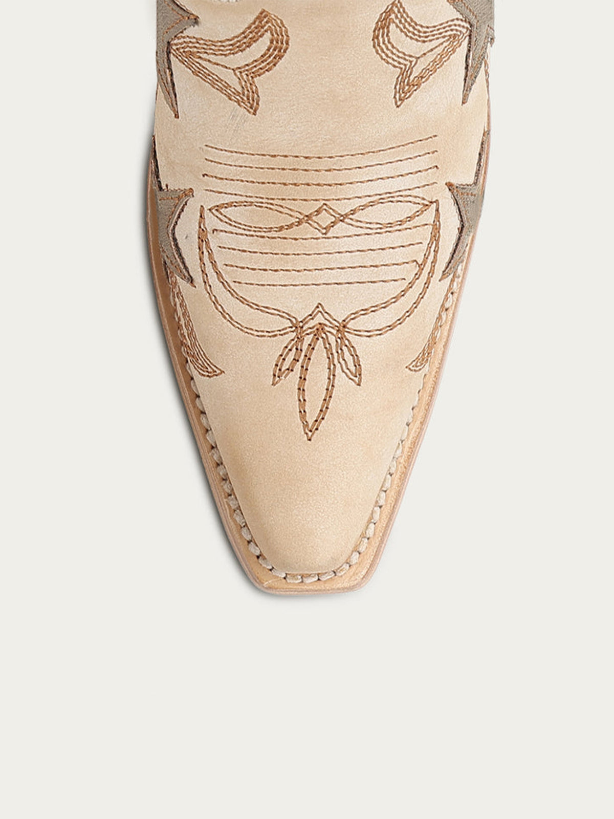 Dark Bone Snip-Toe Chic Star Inlay With Embroidery Wide Calf Knee High Cowgirl Boots