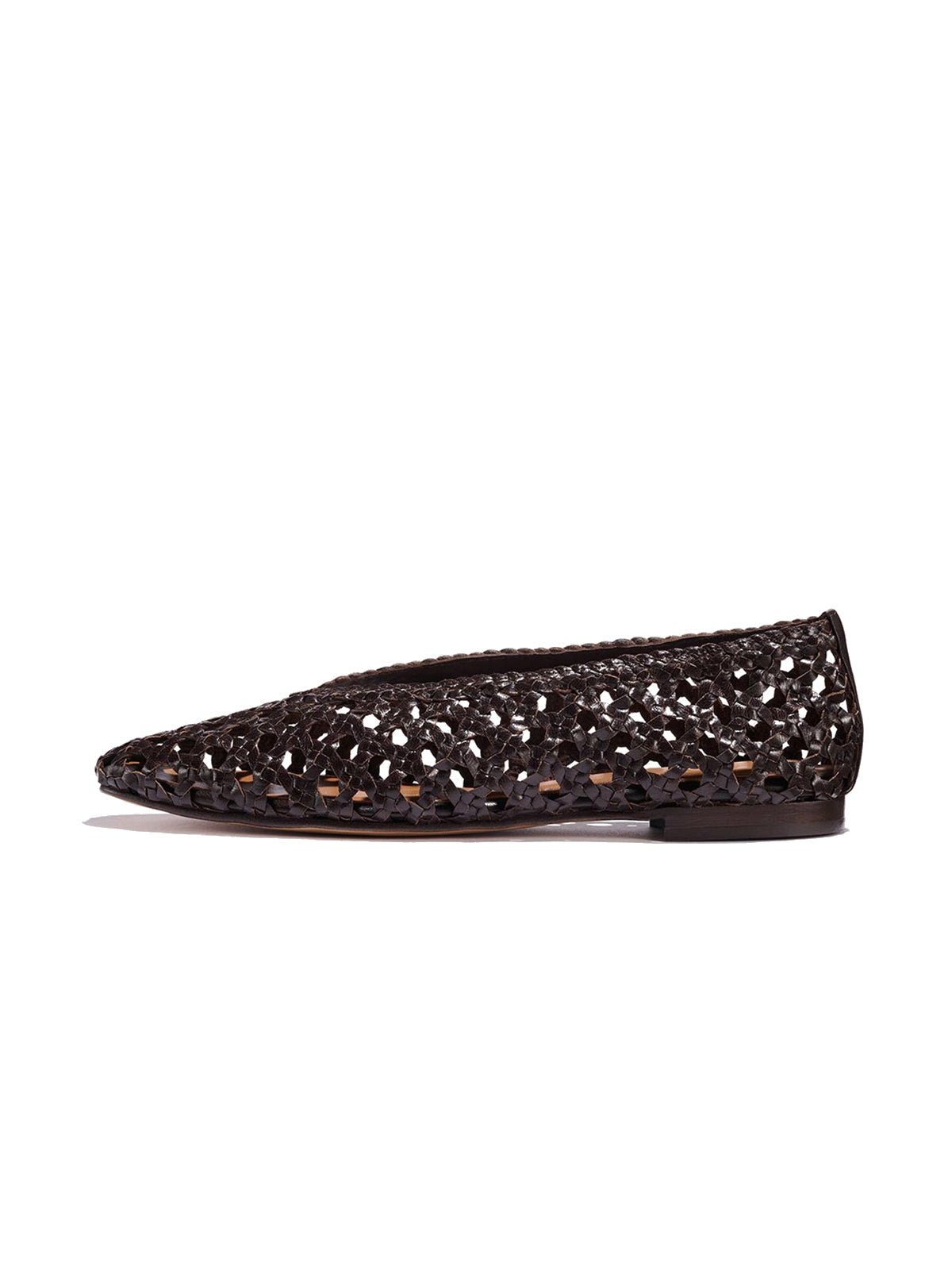 Coffee Woven Vegan Leather Square-Toe Chic Ballet Flats
