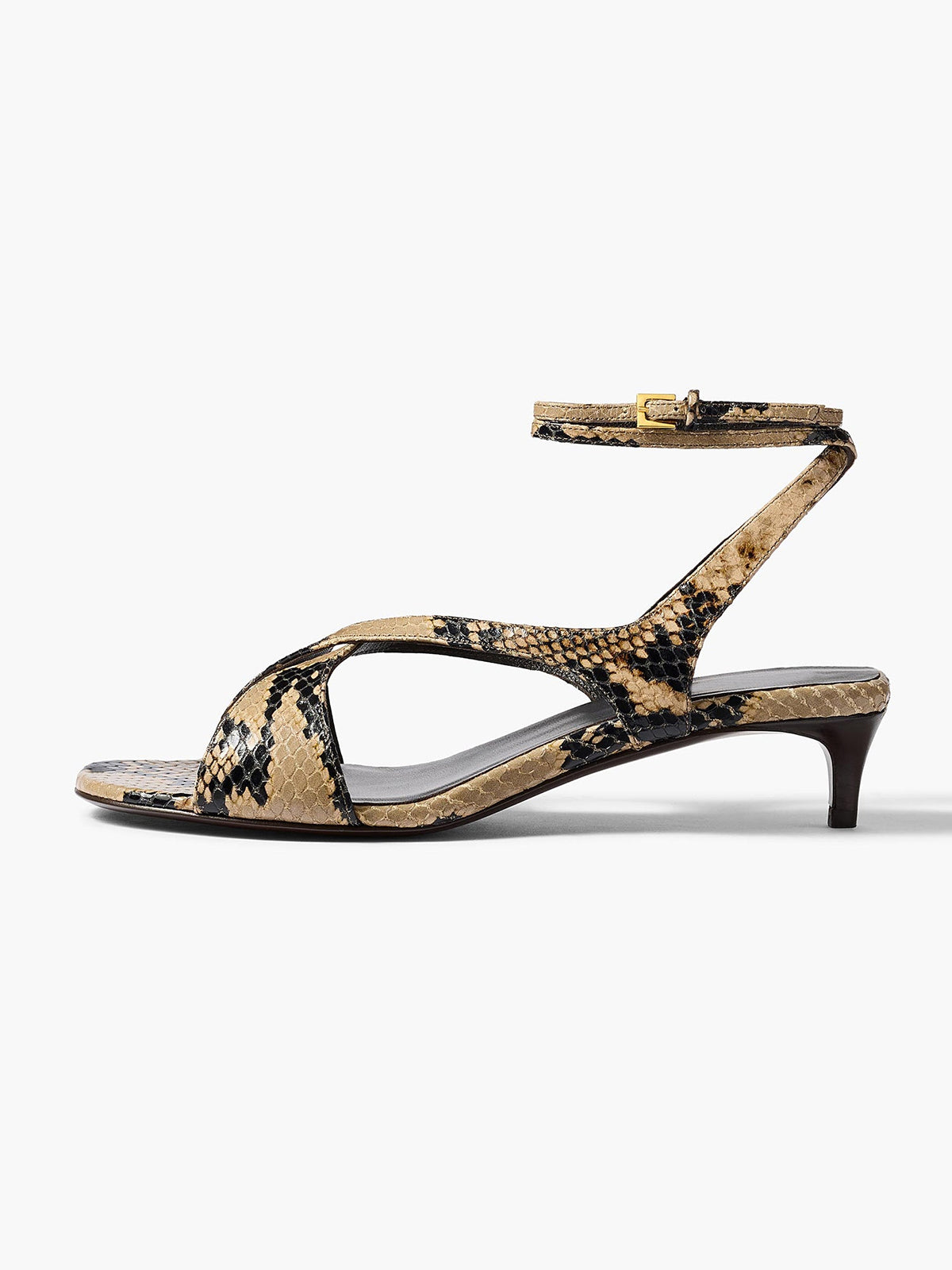 Snakeskin Pattern Square-Toe Crossed Straps Back And Ankle Strap Kitten Heels