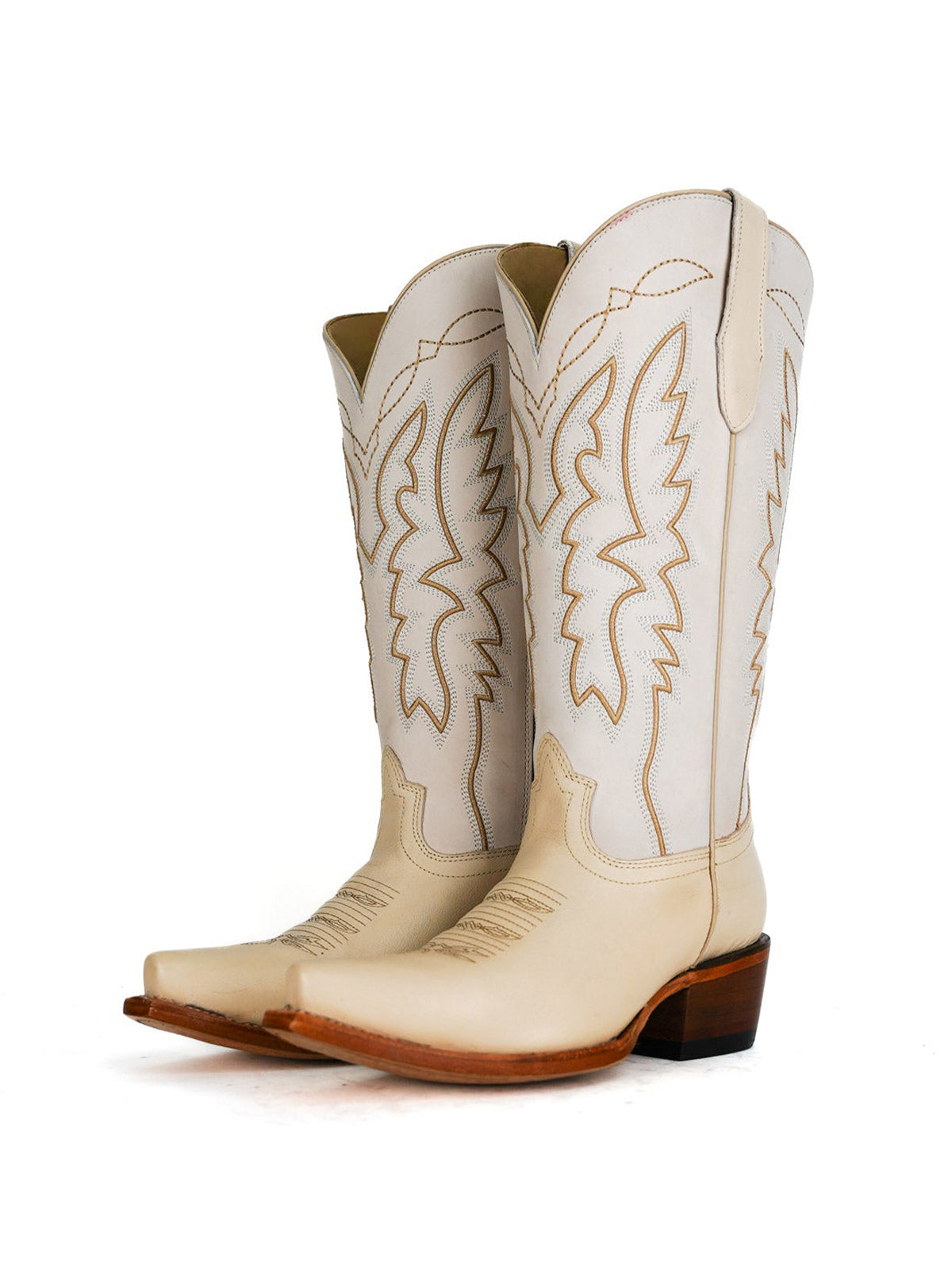 Western Snip-Toe Embroidery Half-Zip Mid Calf Cowgirl Boots - Bone