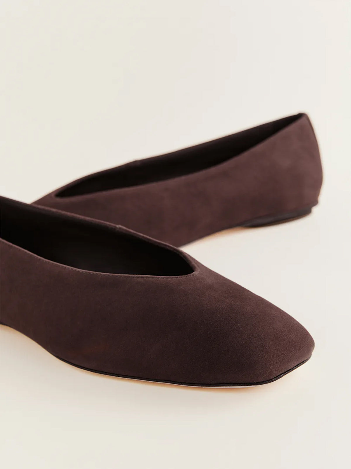 Sleek Square-Toe Classic Slip-On Ballet Flats – Coffee Faux Suede