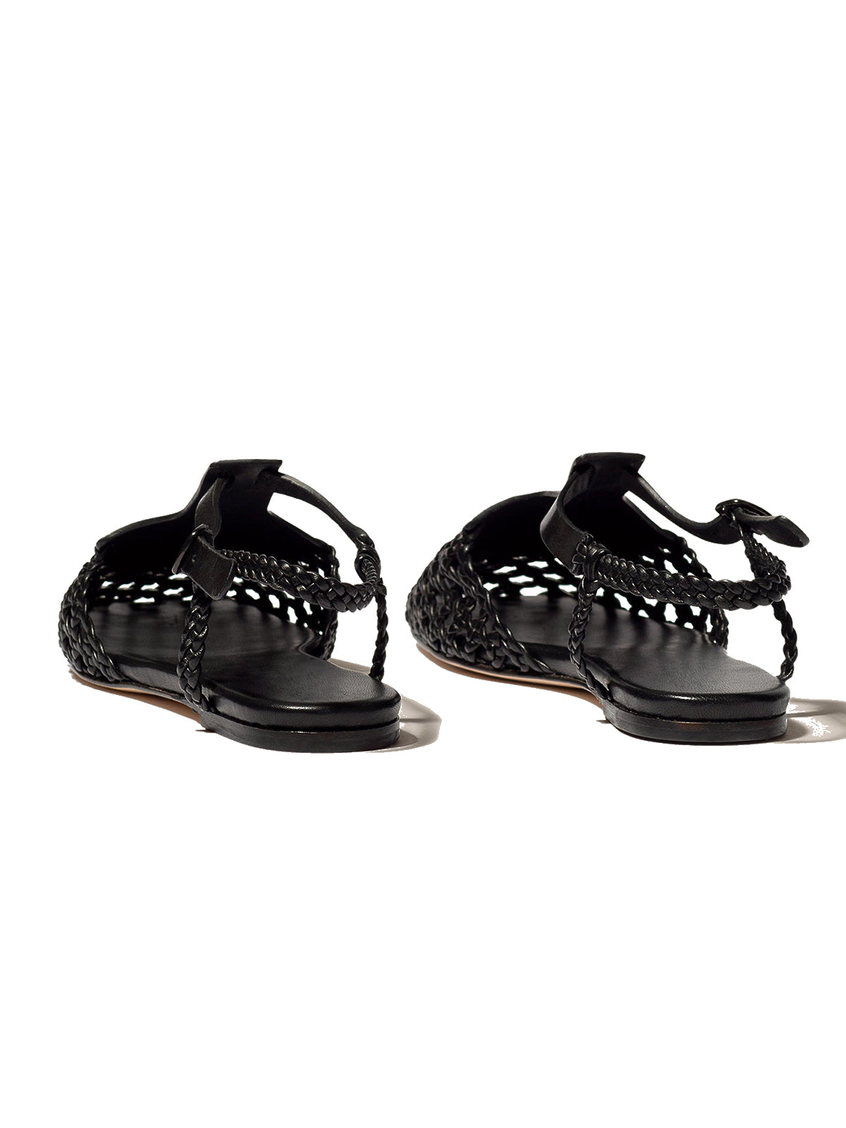 Black Woven Vegan Leather Square-Toe Ankle Strap Chic Flats