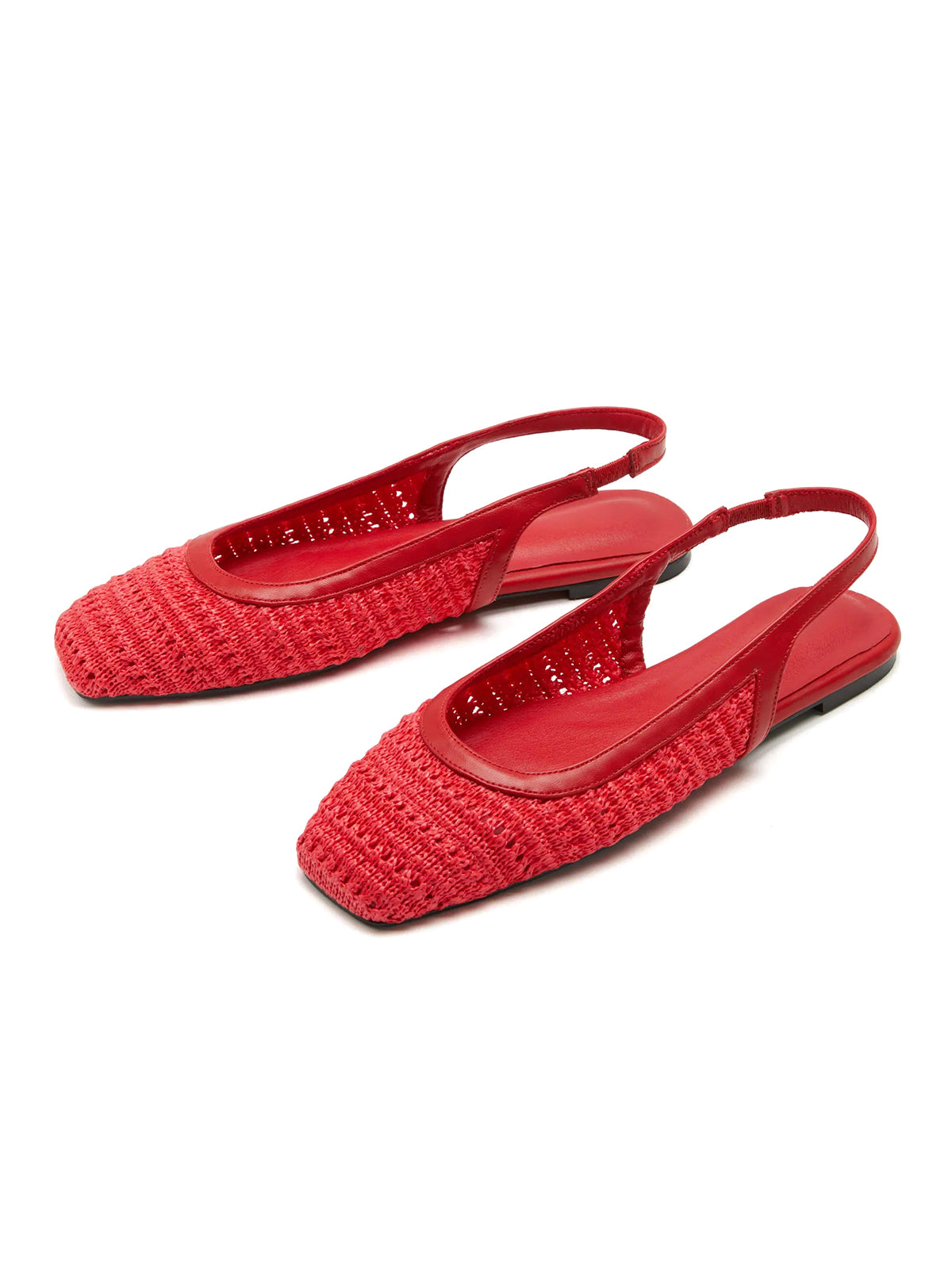 Red Grass Woven Square-Toe Classic Back Strap Flats