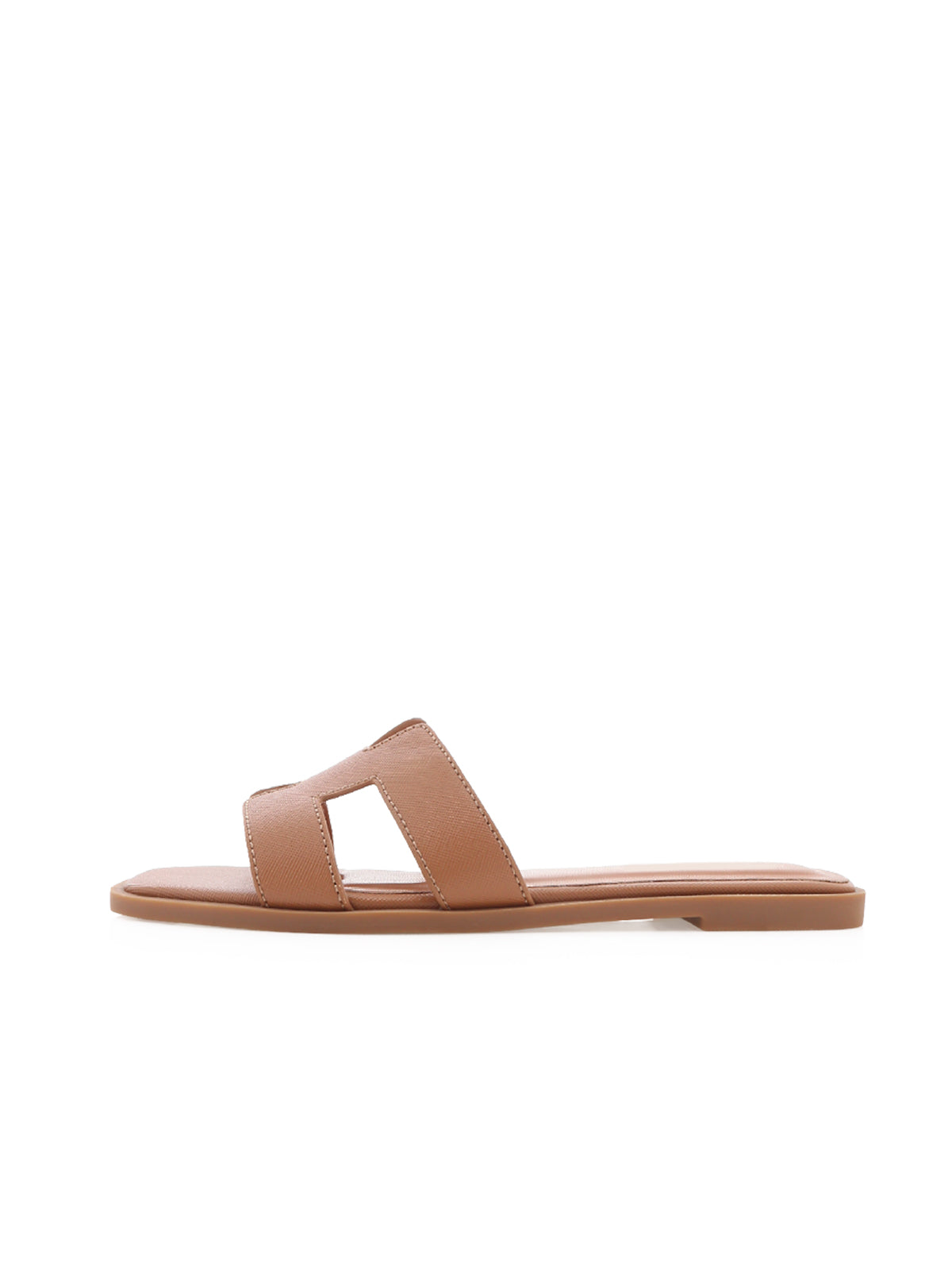 Tan Open Square-Toe Slip-On Simple Sandals Flats