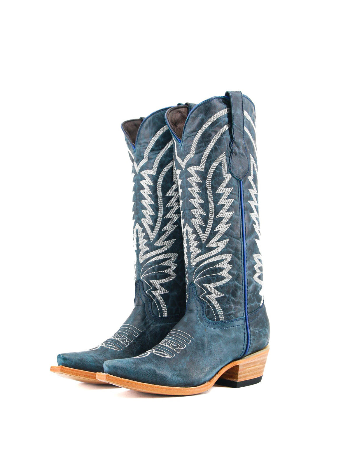 Navy Snip-Toe Western Classic Embroidery Mid Calf Cowgirl Boots