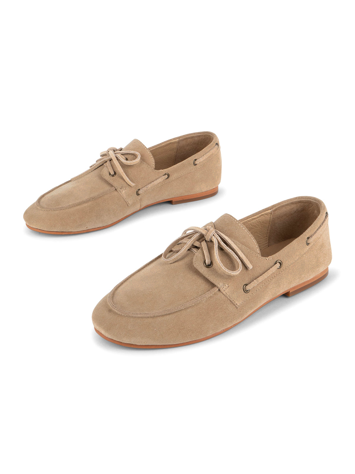 Sand Cow Suede Round-Toe Lace-Up Boat Shoes Flats